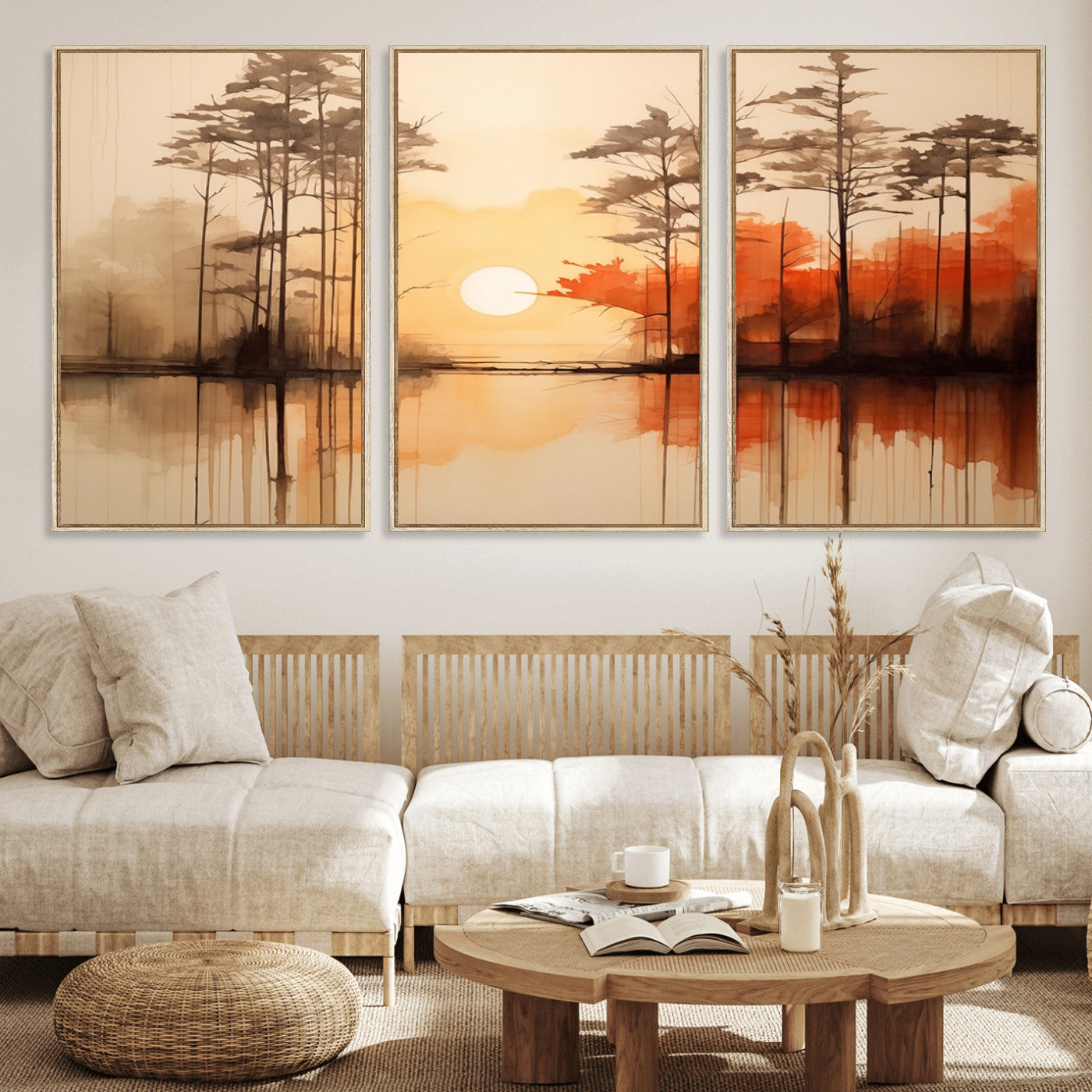 51083-MGV-CV-36X24-Sunset Lake Forest Wall Art – Serene Trees and Orange Sky Reflection Canvas Print, Tranquil Nature Decor for Living Room, Office
