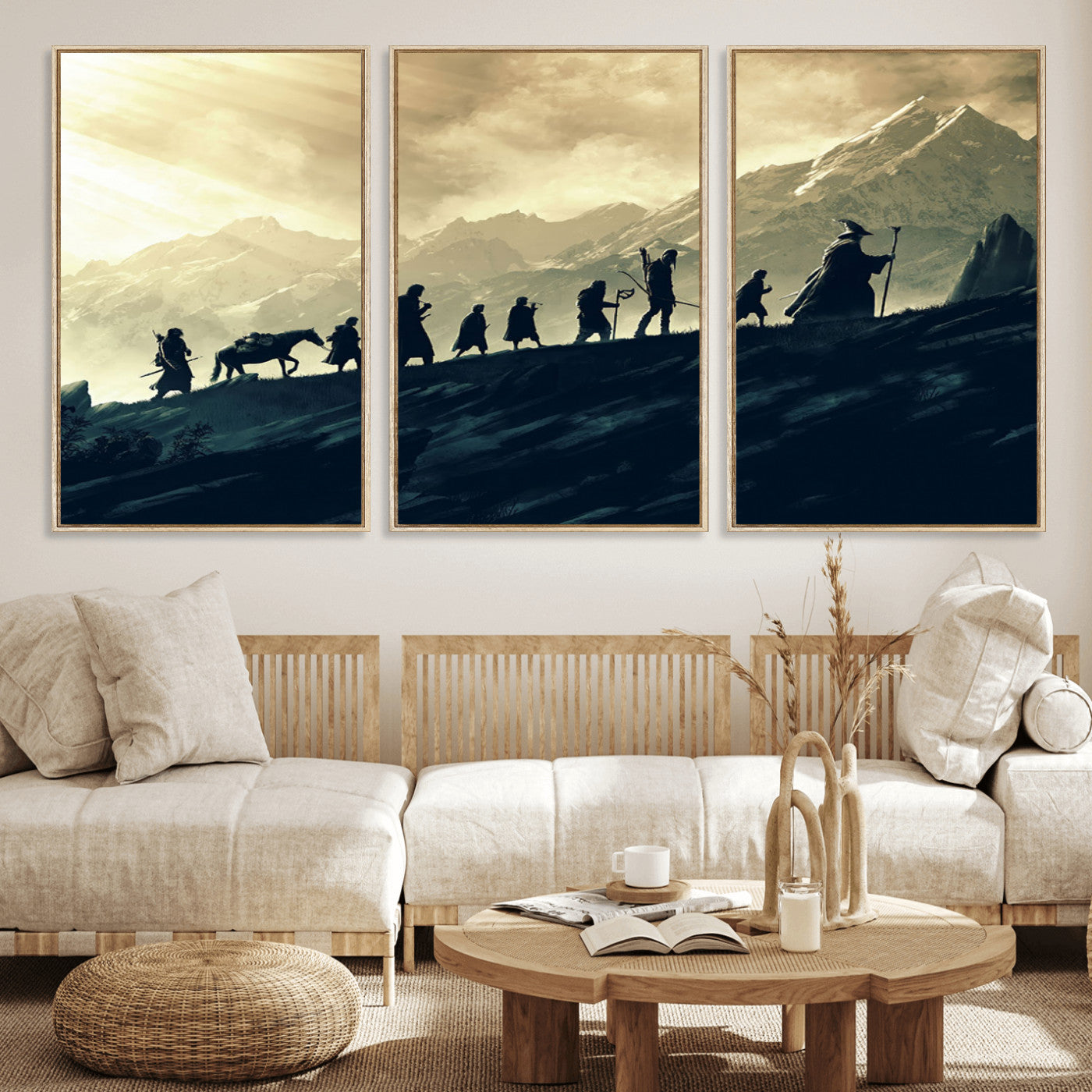 41574-MGV-FC-60X30-3P_Natural-Fellowship Journey Wall Art – Epic Fantasy Adventure Canvas Print, Mountain Landscape Decor for Living Room, Office or Man Cave