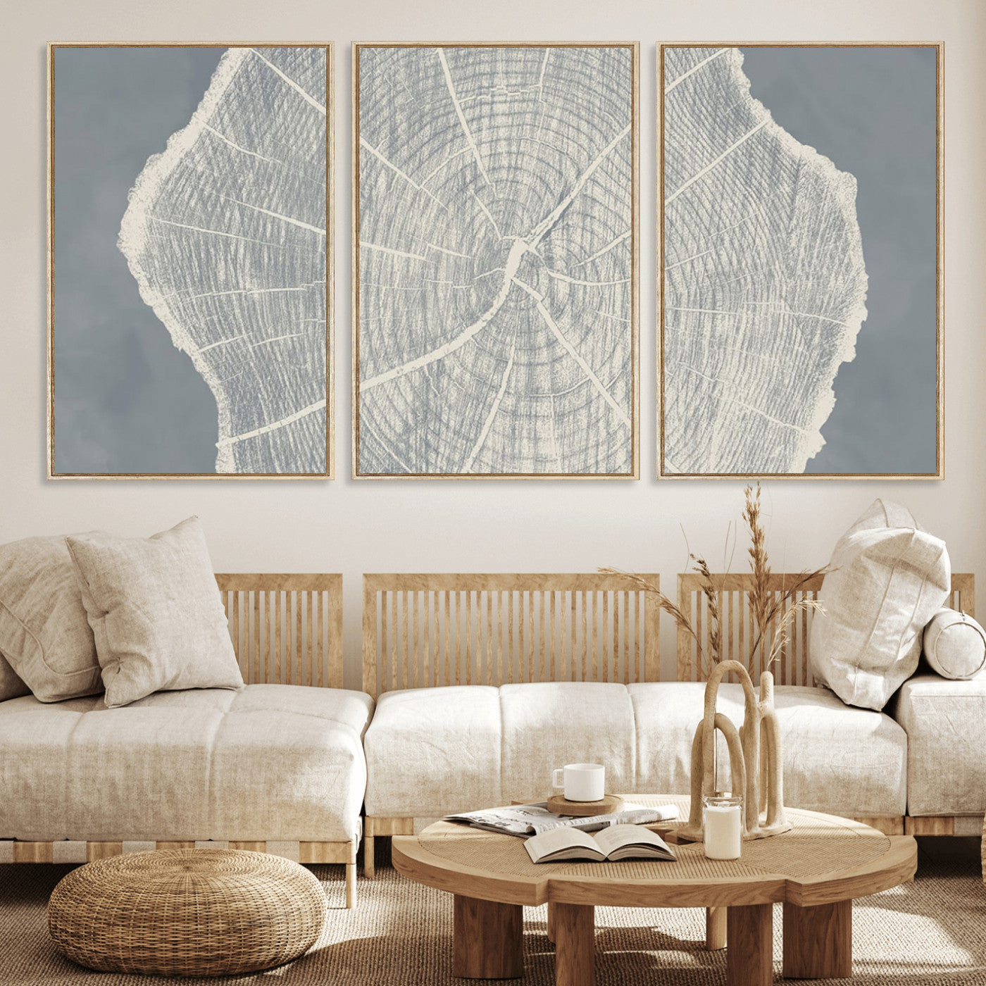 25547-MGV-CV-36X24-Tree Ring Wall Art Canvas Print, Framed Linocut Tree Ring Art Picture Print, Wood Texture Perfect Minimalist Farmhouse Decor