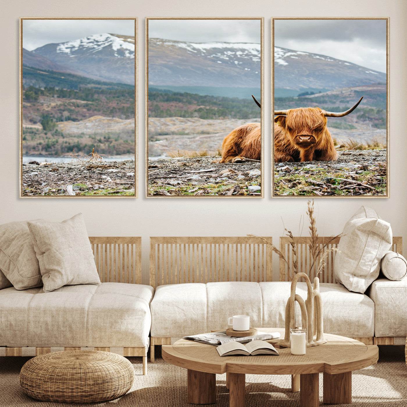 80252-MGV-CV-36X24-Scottish Cow Wall Art Canvas Print, Framed Highland Cow Art Picture Print, Highland Cattle Perfect Rustic Farmhouse Decor Artwork
