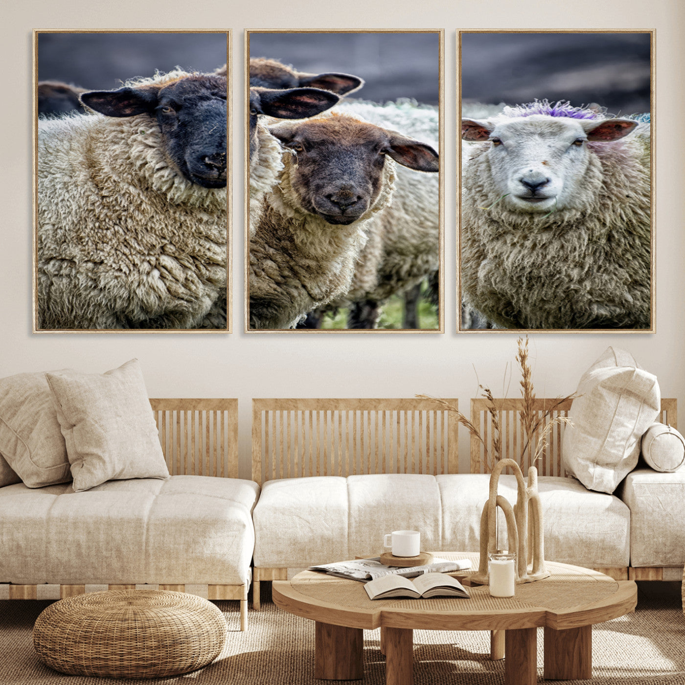 18418-MGV-CV-36X24-Sheep Wall Art Canvas Print, Framed Farmhouse Sheep Art Picture Print, Sheep Herd Perfect Rustic Farmhouse Decor Artwork