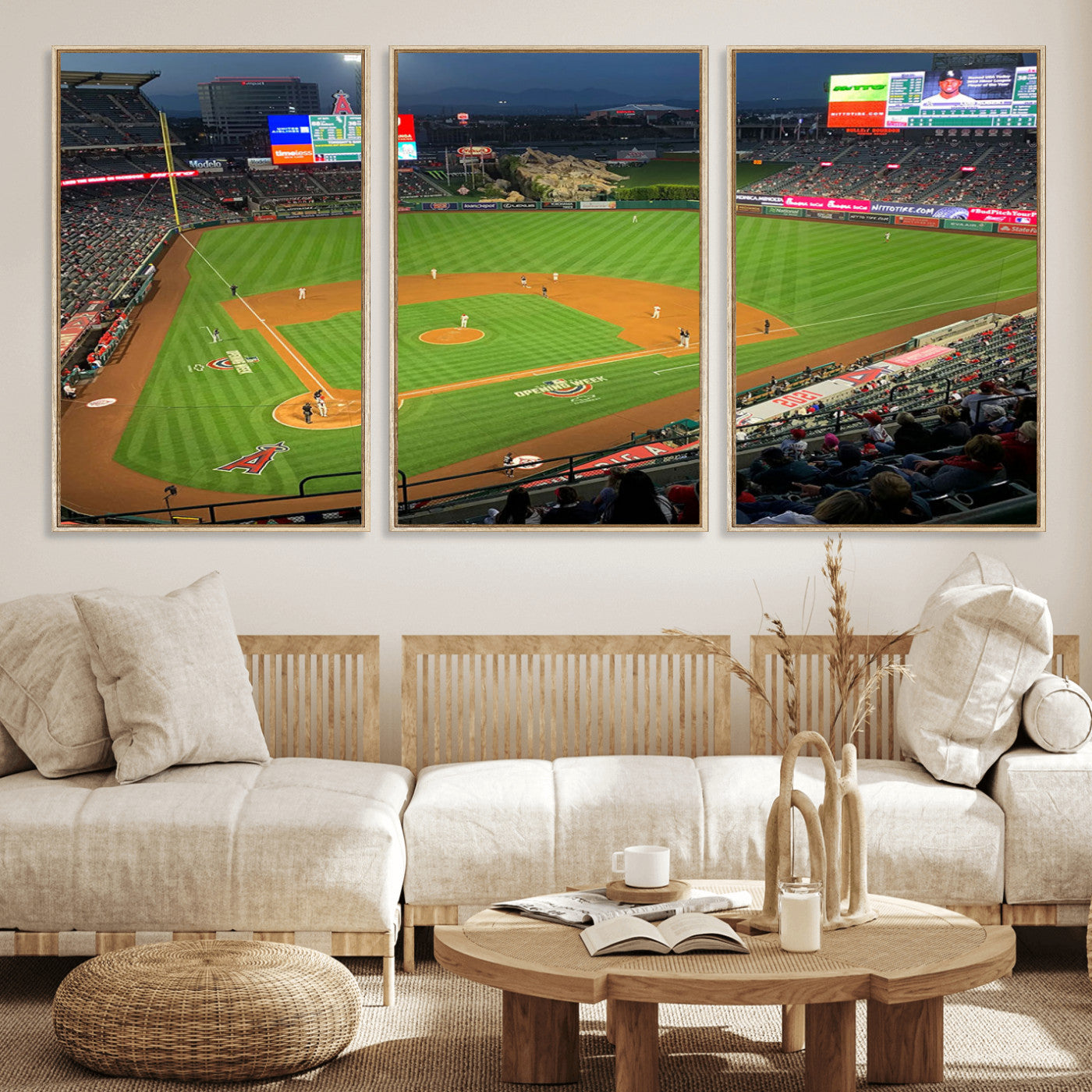 93707-MGV-CV-36X24-Los Angeles Stadium Wall Art Canvas Print, Framed Angel Stadium Field Art Picture Print, Anaheim Stadium Perfect Sports Room Decor
