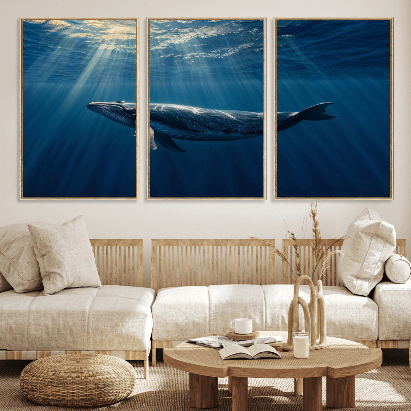 18052-MGV-CV-36X24-Whale Wall Art – Majestic Ocean Canvas Print Marine Life Underwater Sunlight Scene, Nautical Coastal Decor for Living Room,
