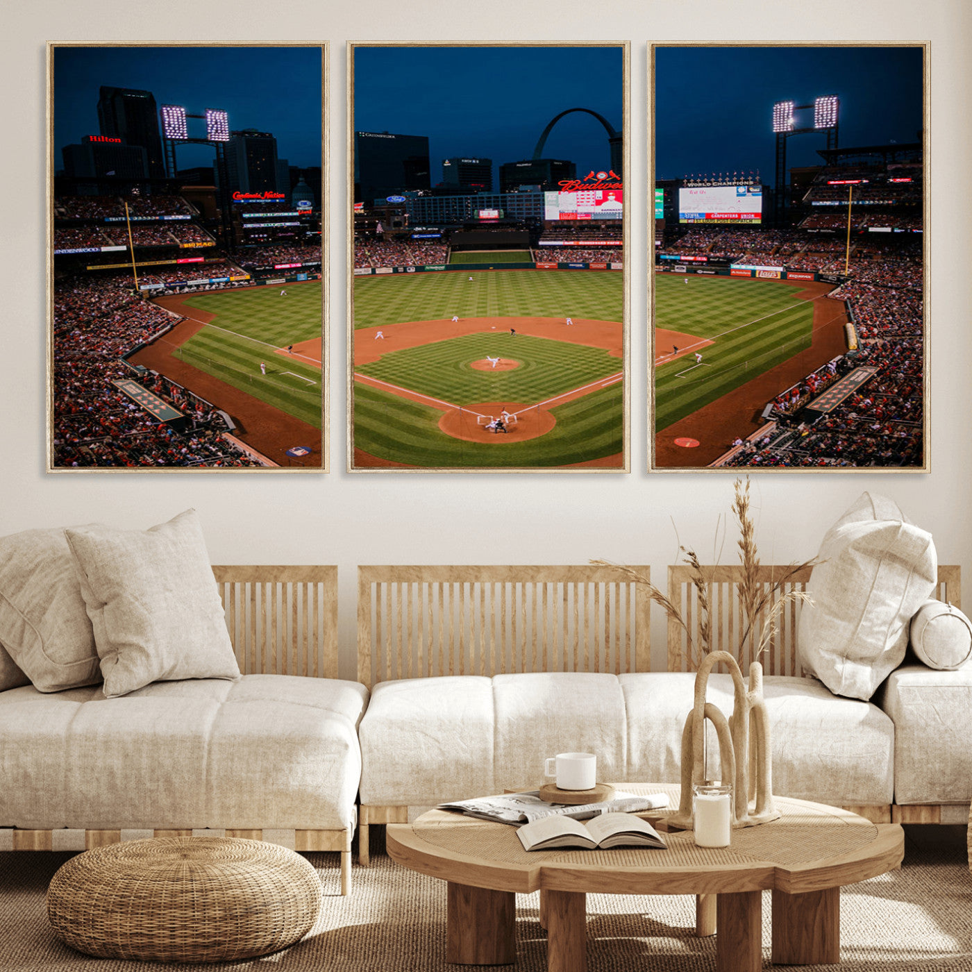 38612-MGV-CV-36X24-Busch Stadium Wall Art Canvas Print, Framed Missouri Stadium Art Picture Print, Busch Stadium Field Perfect Sports Room Decor