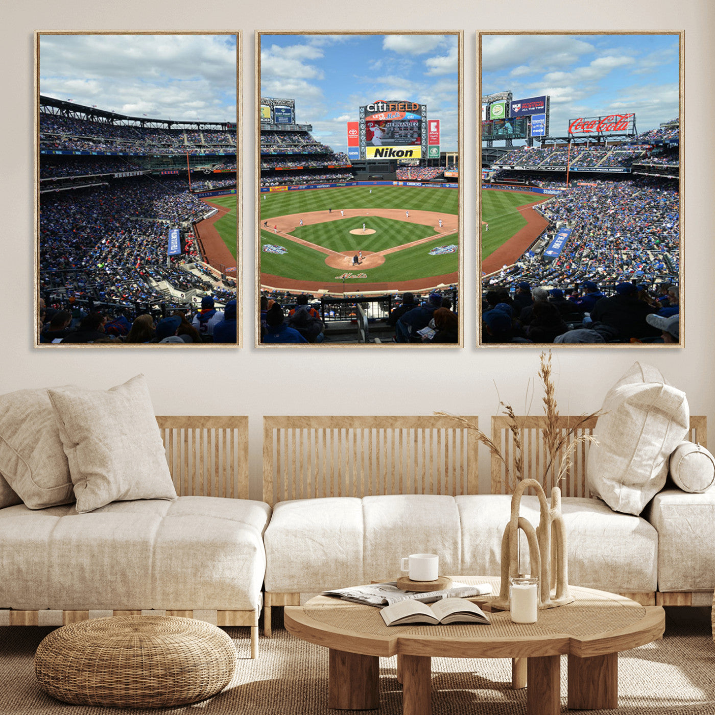 22910-MGV-CV-36X24-City Field Stadium Wall Art Canvas Print, Framed New York Stadium Art Picture Print, City Field Perfect Sport Room Decor Artwork