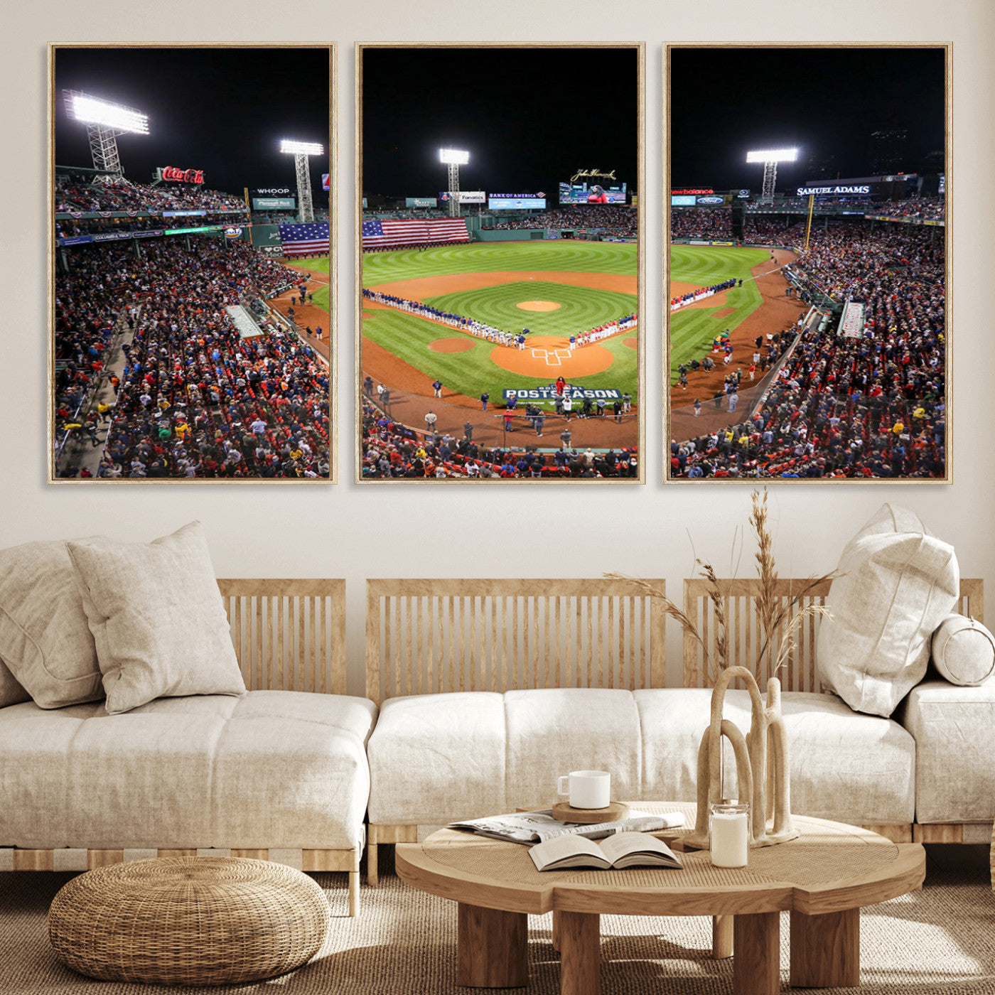 47365-MGV-FC-60X30-3P_Natural-Fenway Park Stadium Wall Art Canvas Print, Framed Boston Baseball Stadium Art Picture Print, MLB Stadium Field Perfect Sport Room