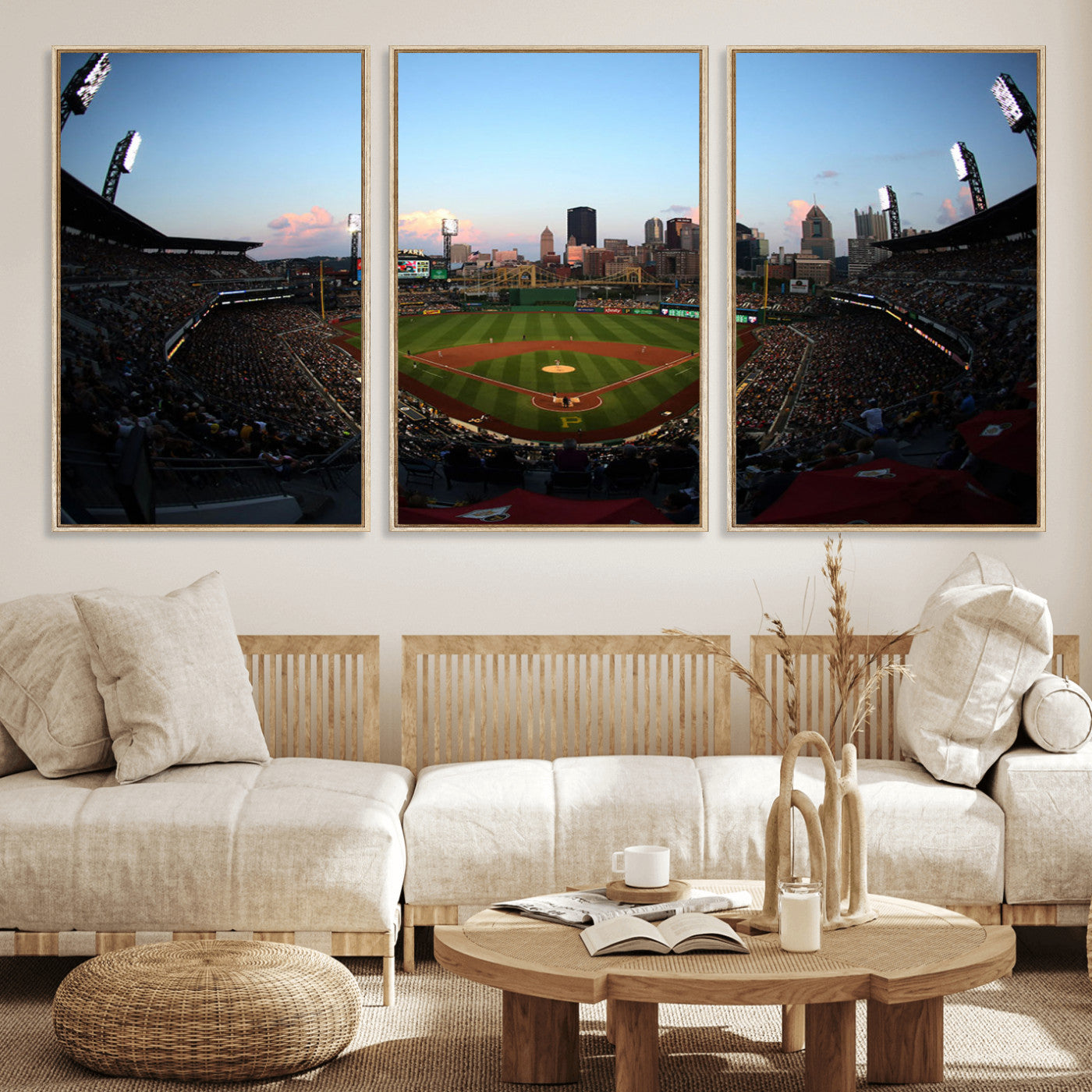 67670-MGV-FC-60X30-3P_Natural-PNC Park Stadium Wall Art Canvas Print, Framed Pittsburgh Pirates Stadium Art Picture Print, PNC Park Field Perfect Sport Room