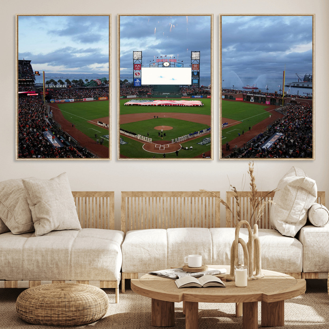 44631-MGV-CV-36X24-Oracle Park Stadium Wall Art Canvas Print, Framed San Francisco Giants Art Picture Print, Giants Stadium Field Perfect Sports Room