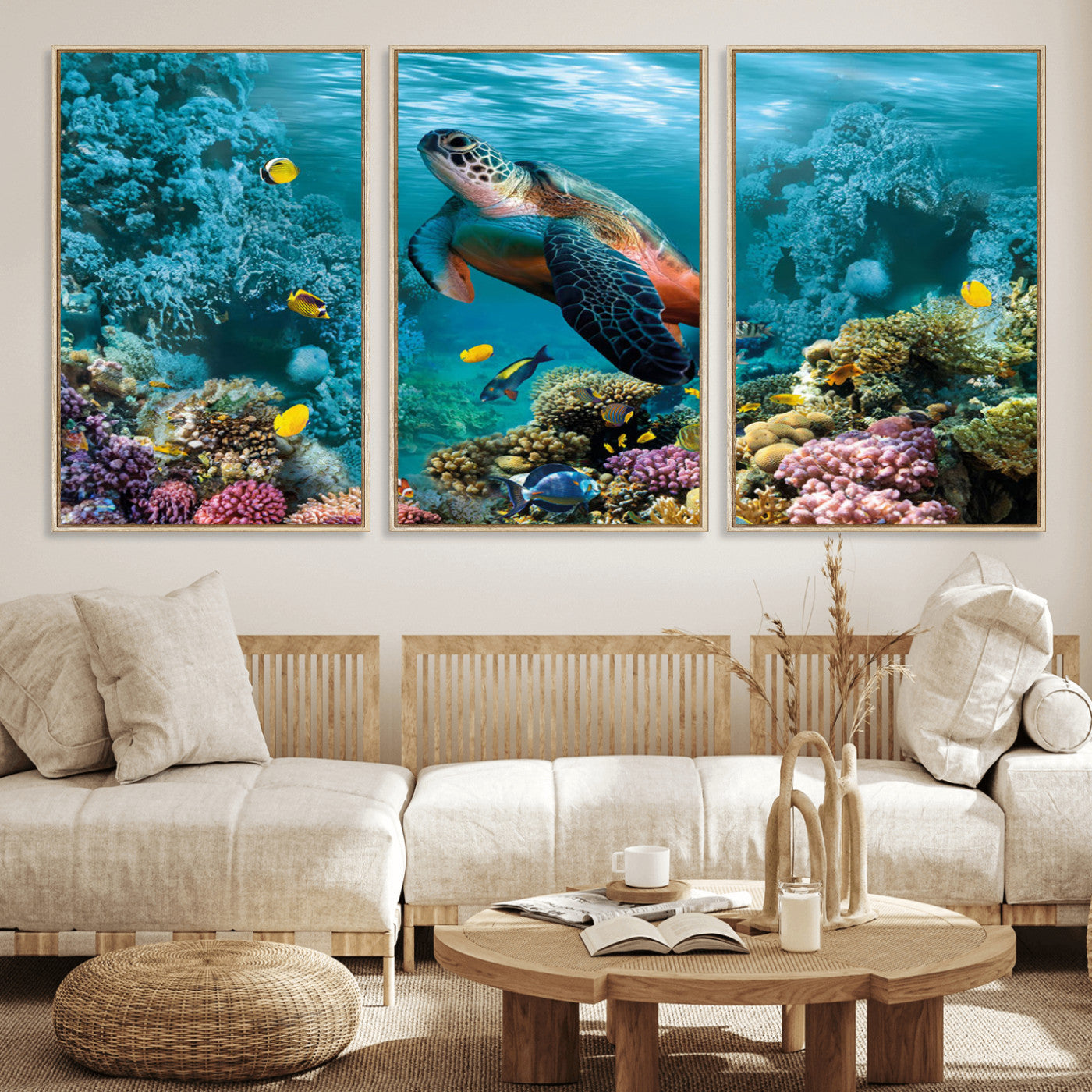 38661-MGV-CV-36X24-Sea Turtle Wall Art Canvas Print, Framed Ocean Wildlife Art Picture Print, Turtle Perfect Coastal Nature Decor Artwork