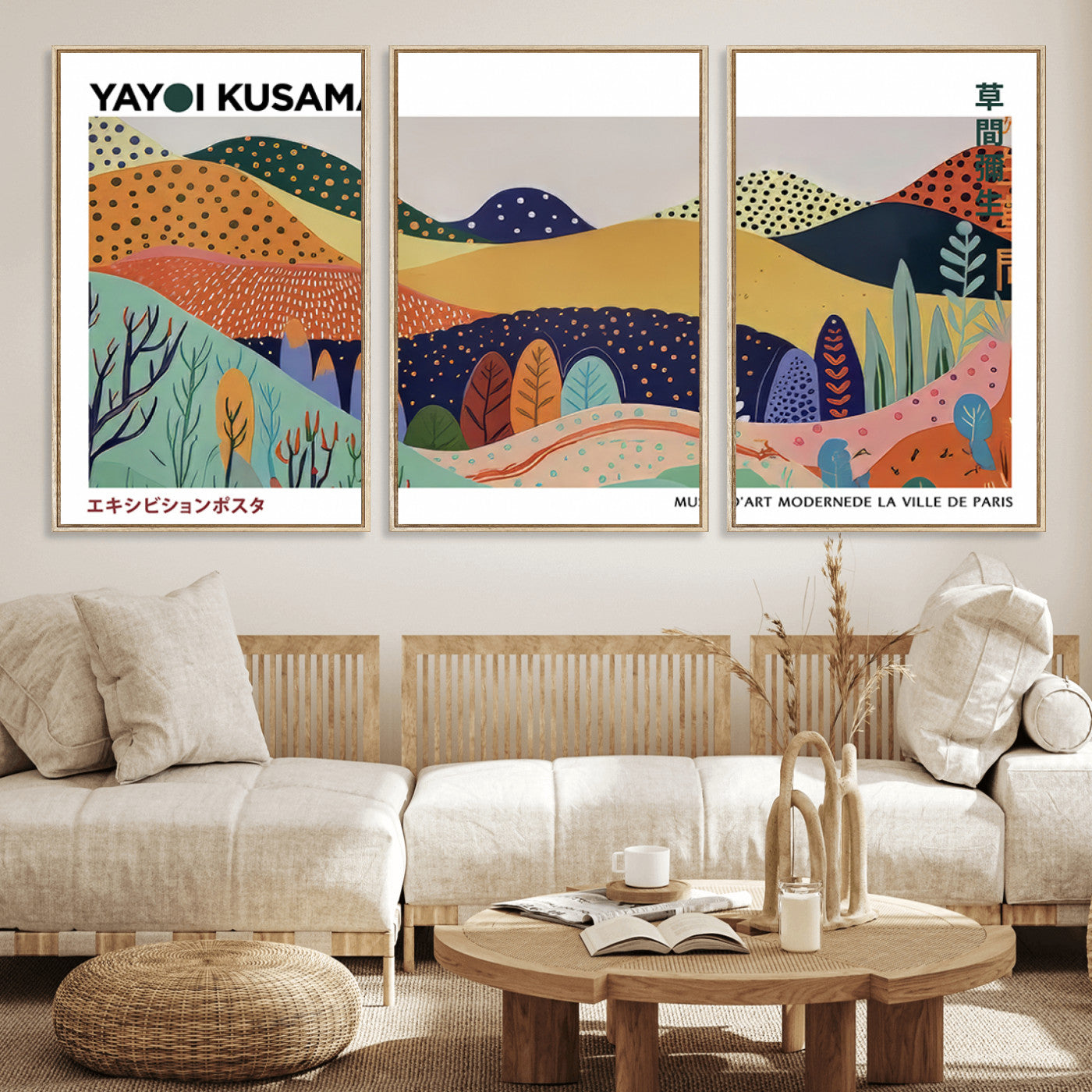 66936-MGV-CV-36X24-Kusama Wall Art – Vibrant Abstract Hills Canvas Print, Japanese Modern Landscape Poster for Living Room, Office, Studio or