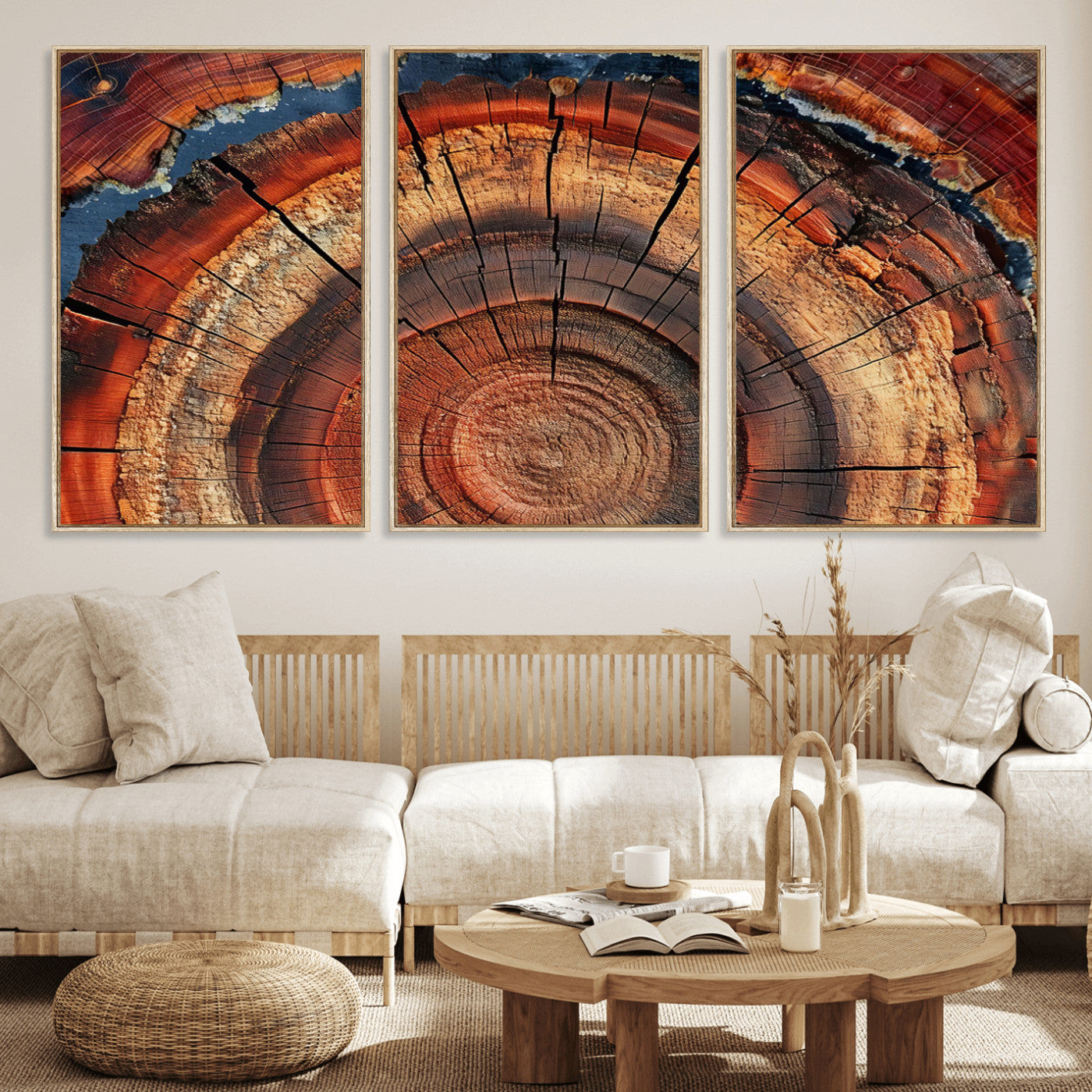 28555-MGV-CV-36X24-Tree Ring Wall Art – Rustic Wood Grain Canvas Print, Natural Texture Abstract Artwork Poster for Living Room, Bedroom, Office,