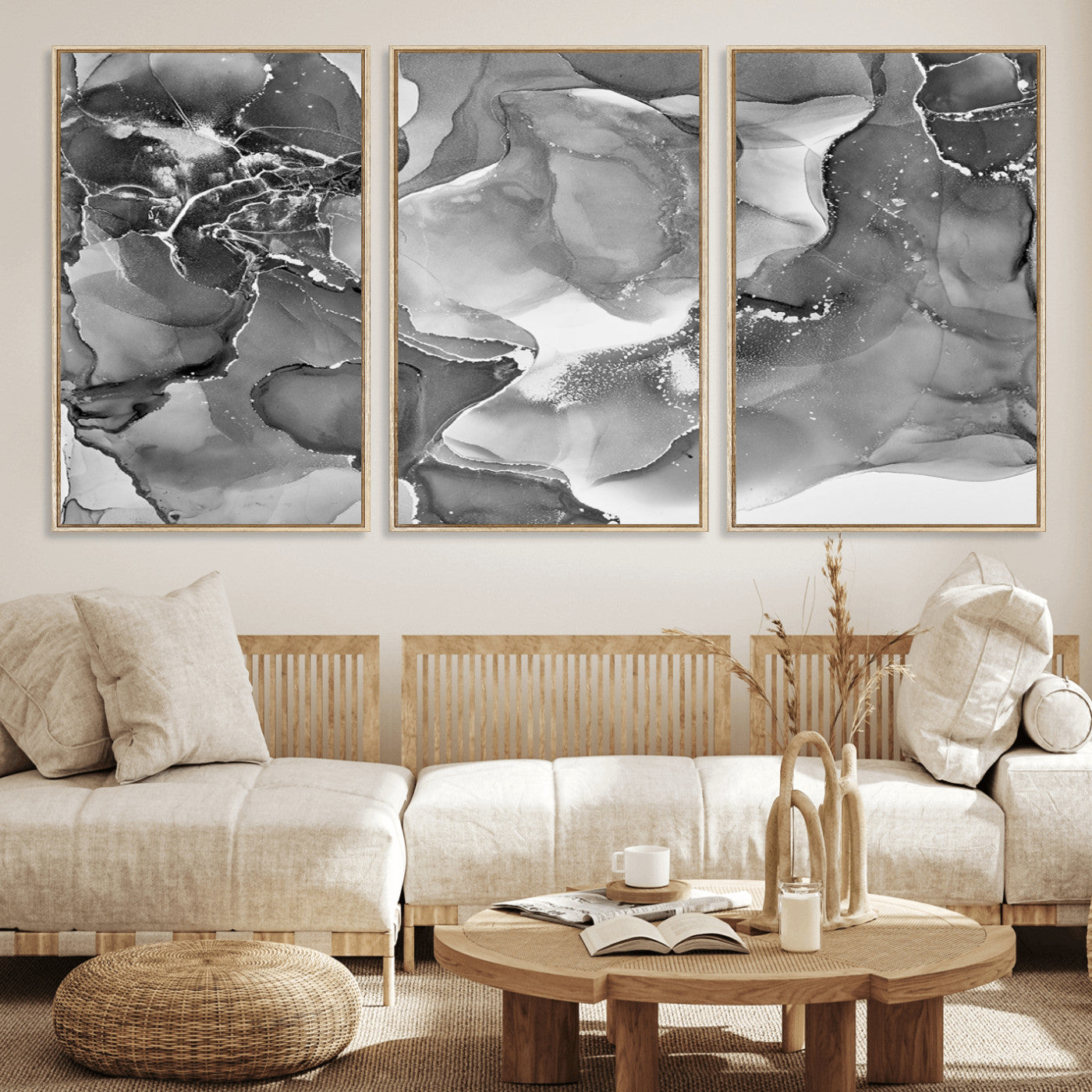 15911-MGV-CV-36X24-Black and White Abstract Wall Art – Modern Ink Swirl Canvas Print, Minimalist Contemporary Painting for Living Room, Bedroom,