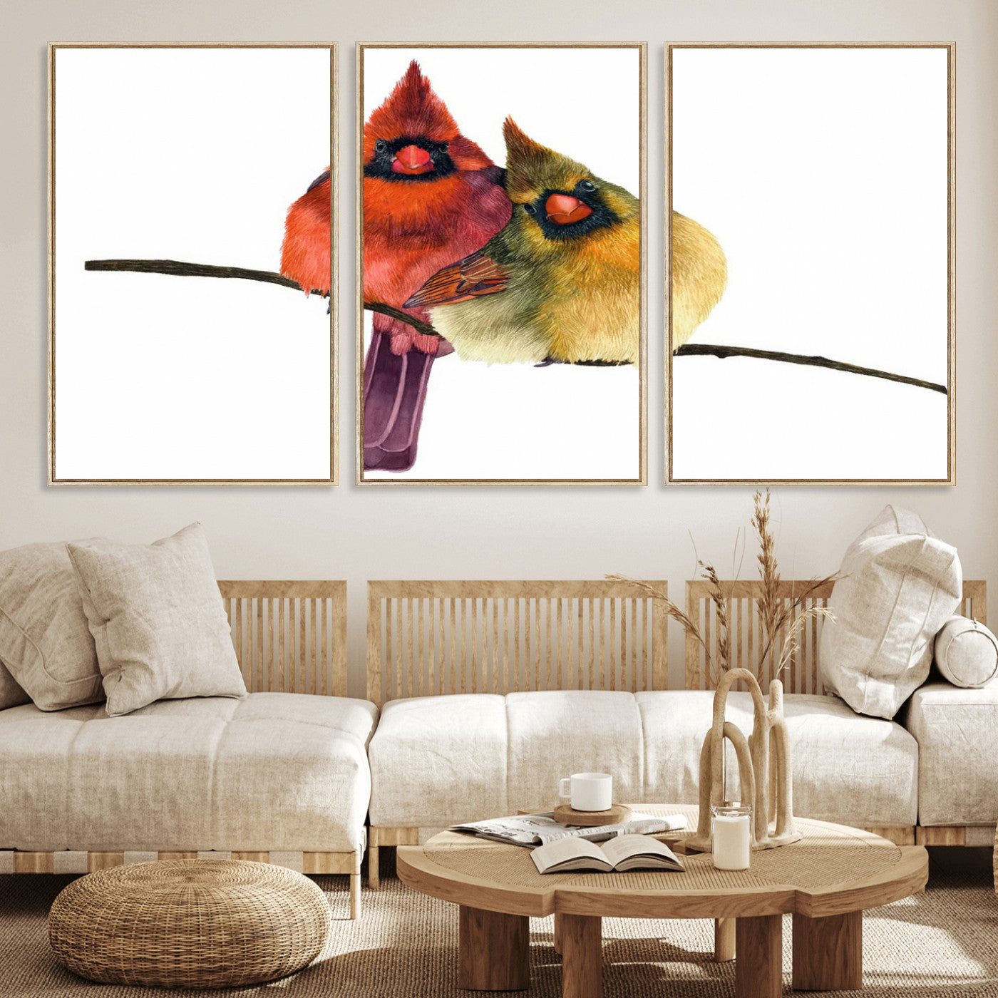 67752-MGV-CV-36X24-Cardinal Couple Wall Art – Male and Female Cardinal Canvas Print, Romantic Bird Artwork for Nature Lovers, Living Room, Bedroom,
