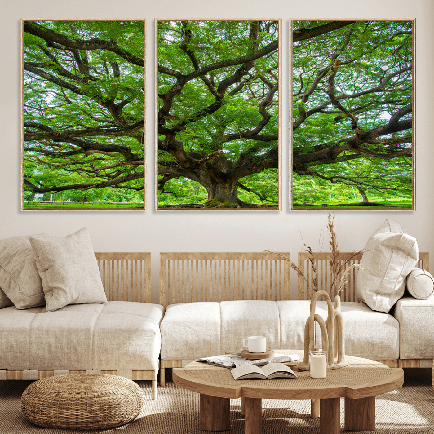 49375306-MGV-FC-60X30-3P_Natural-Ancient Tree Wall Art Canvas Print, Framed Sprawling Branches Art Picture Print, Gnarling Tree Perfect Earthy Natural Decor