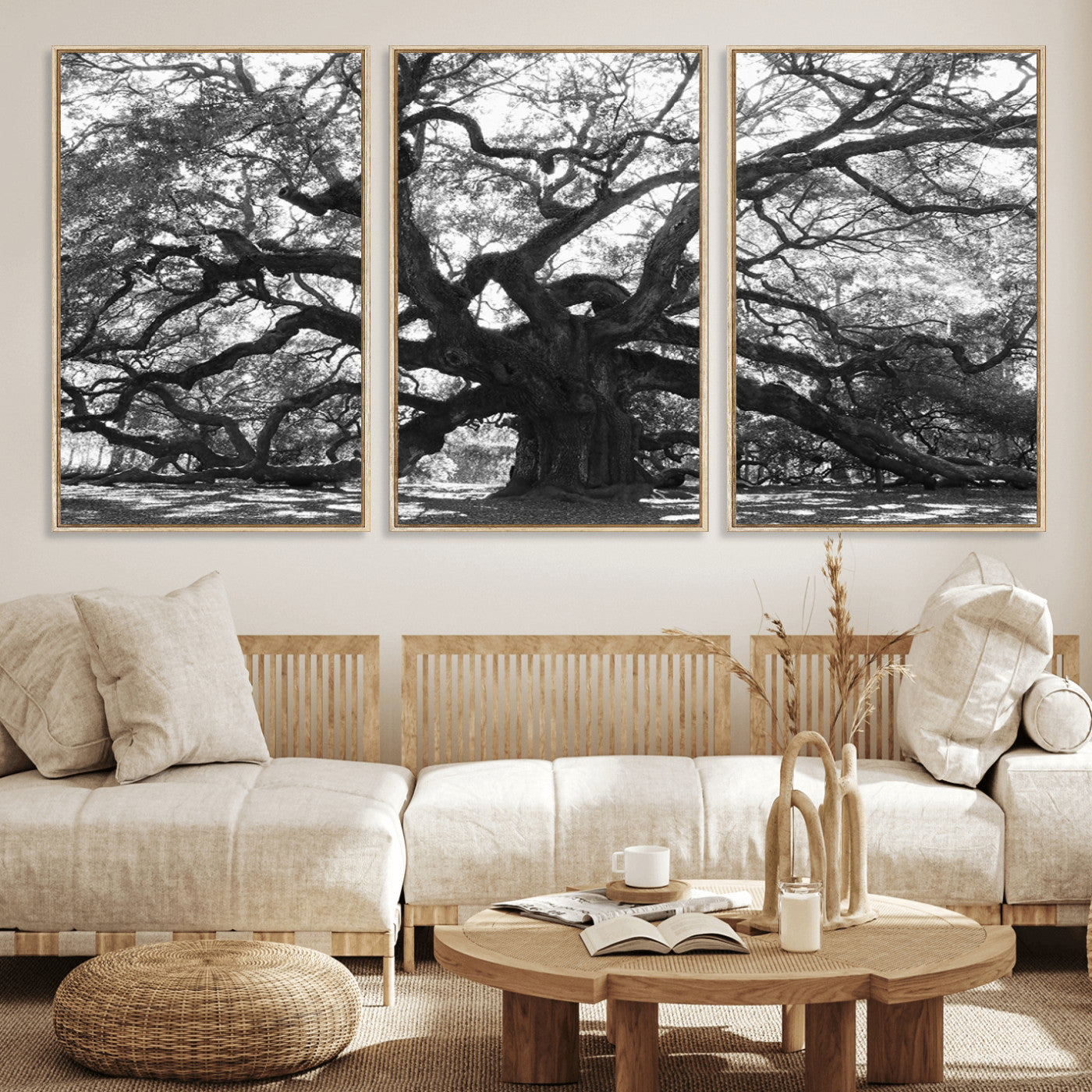 81655611-MGV-CV-36X24-Ancient Oak Wall Art Canvas Print, Framed Twisted Branches Art Picture Print, Gnarled Tree Perfect Moody Nature Decor Artwork