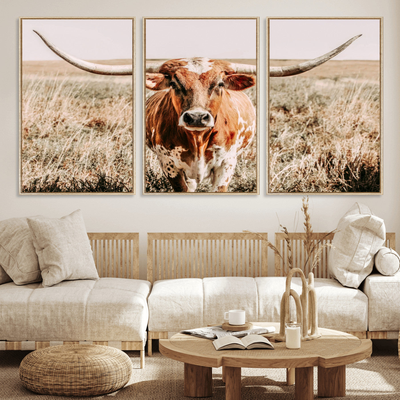 54986862-MGV-CV-36X24-Majestic Longhorn Wall Art – Canvas Print of Graceful Strength & Bold Spirit, Wild Plains Beauty Nature Inspired Rustic Decor for