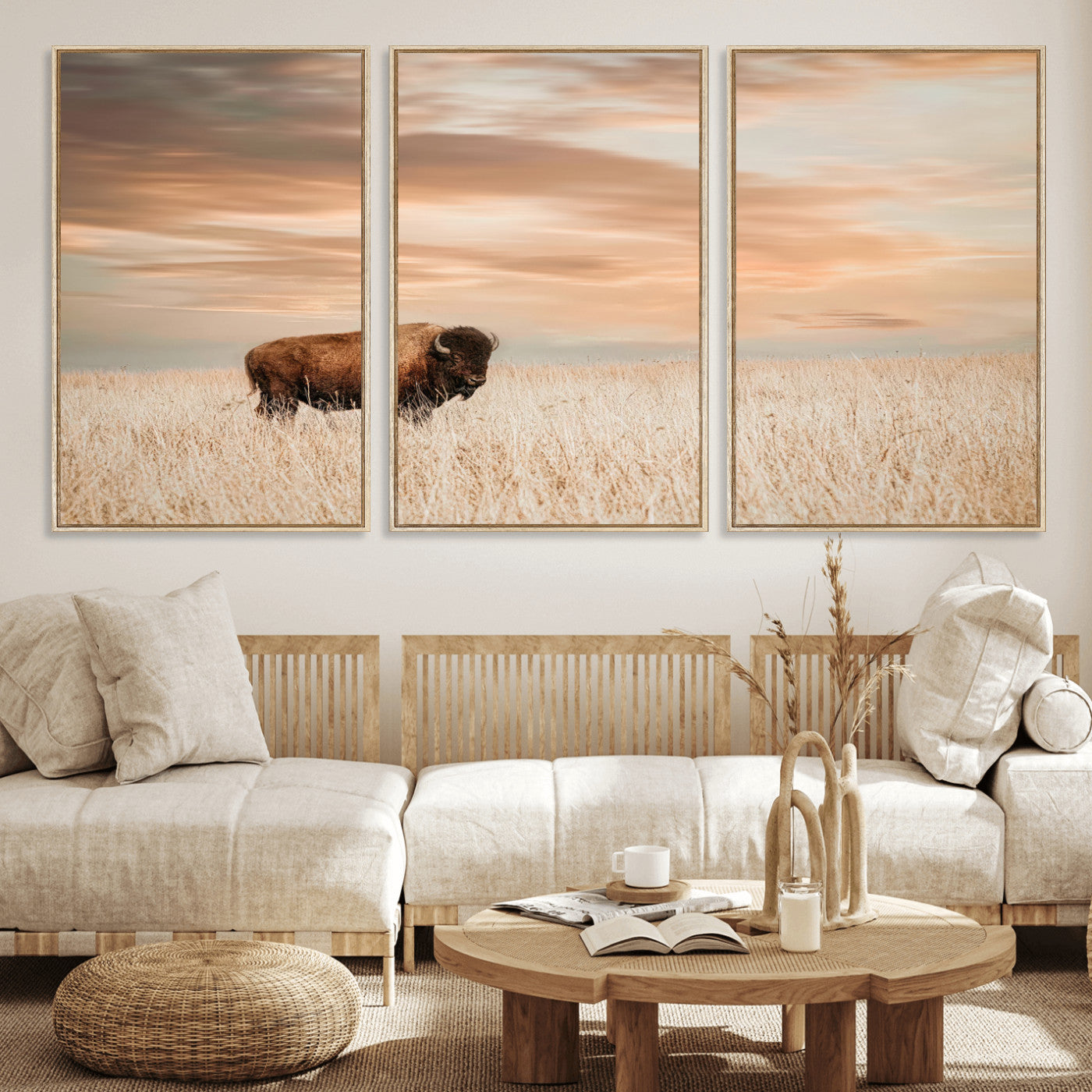 87282289-MGV-CV-36X24-Bison Wall Art Canvas Print, Framed Buffalo Art Picture Print, Western Prairie Perfect Rustic Decor Artwork
