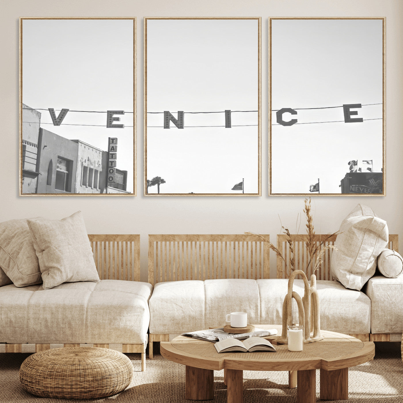 68254589-MGV-CV-36X24-Venice Sign Wall Art Canvas Print, Framed Venice Letters Art Picture Print, Los Angeles Perfect Minimalist Urban Decor Artwork