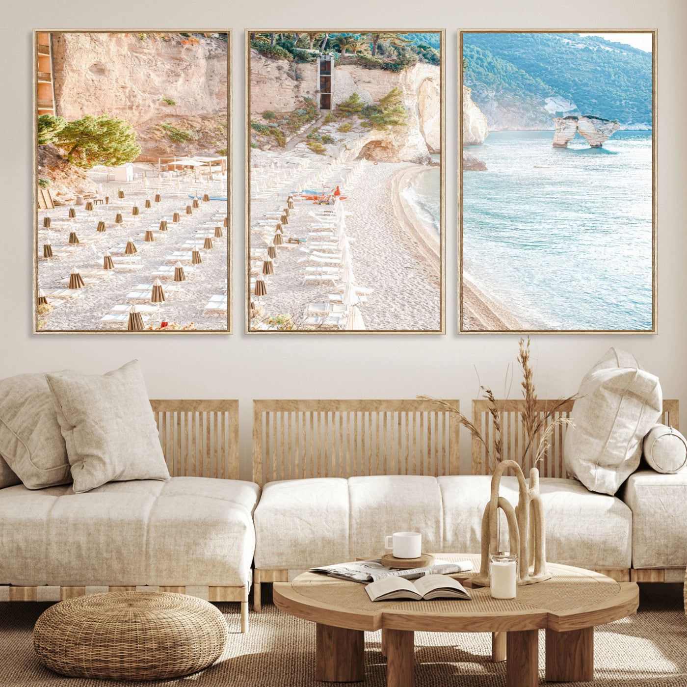 84816639-MGV-CV-36X24-Mediterranean Beach Wall Art Canvas Print, Framed Airy Coastal Art Picture Print, Summer Shore Perfect Coastal Retreat Decor