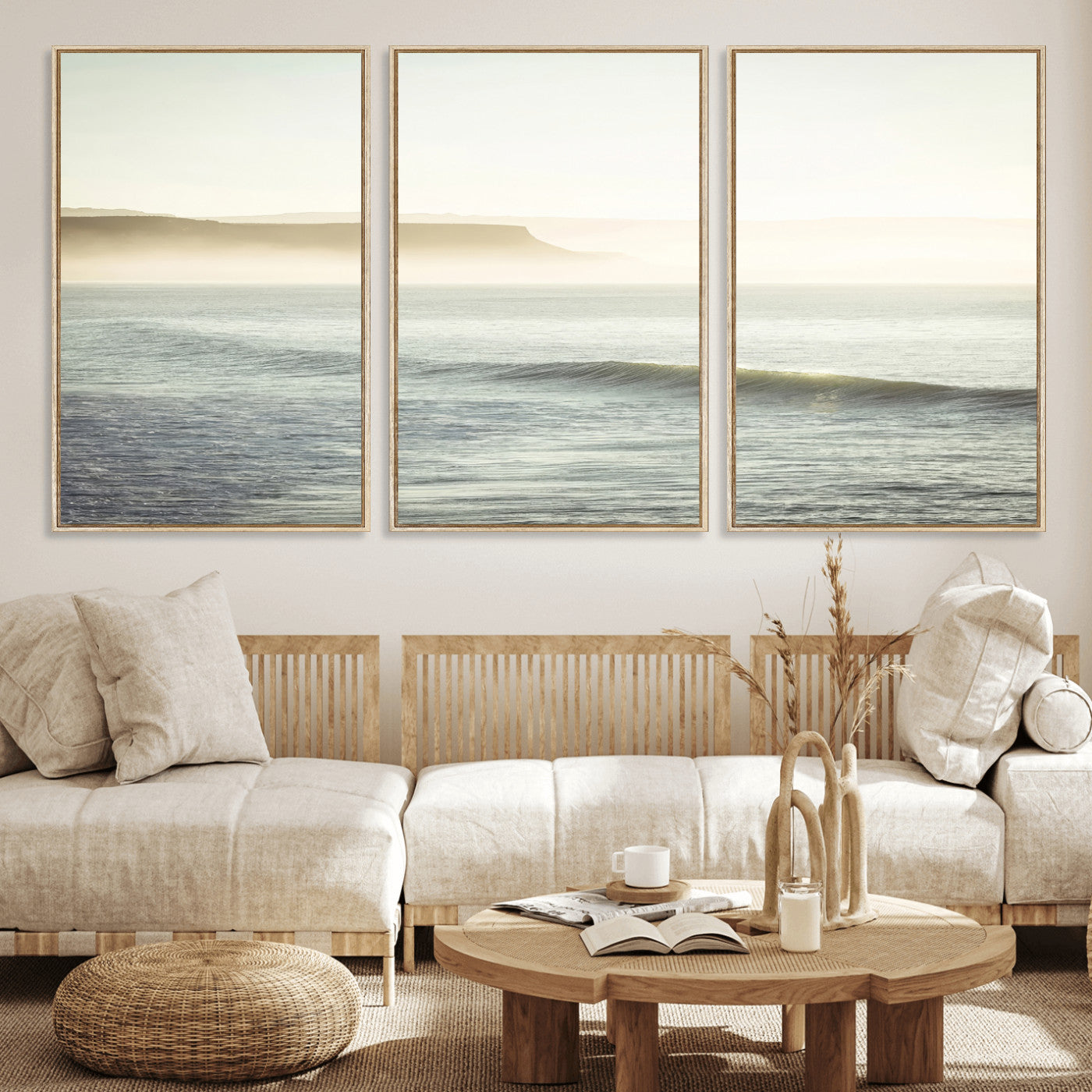 39310633-MGV-CV-36X24-Coastal Cliffs Wall Art Canvas Print, Framed Misty Ocean Art Picture Print, Morning Light Perfect Minimalistic Coastal Decor