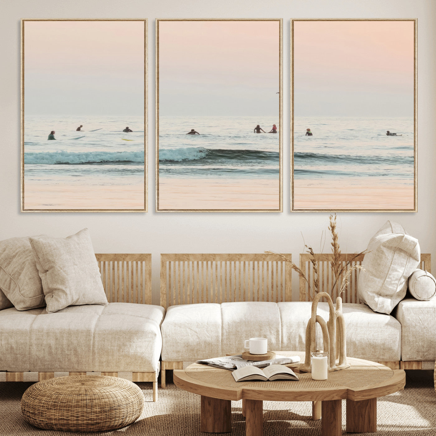 98888919-MGV-CV-36X24-Pastel Ocean Wall Art Canvas Print, Framed Soft Sunset Swimming Art Picture Print, Calm Sea Horizon Perfect Soft Coastal