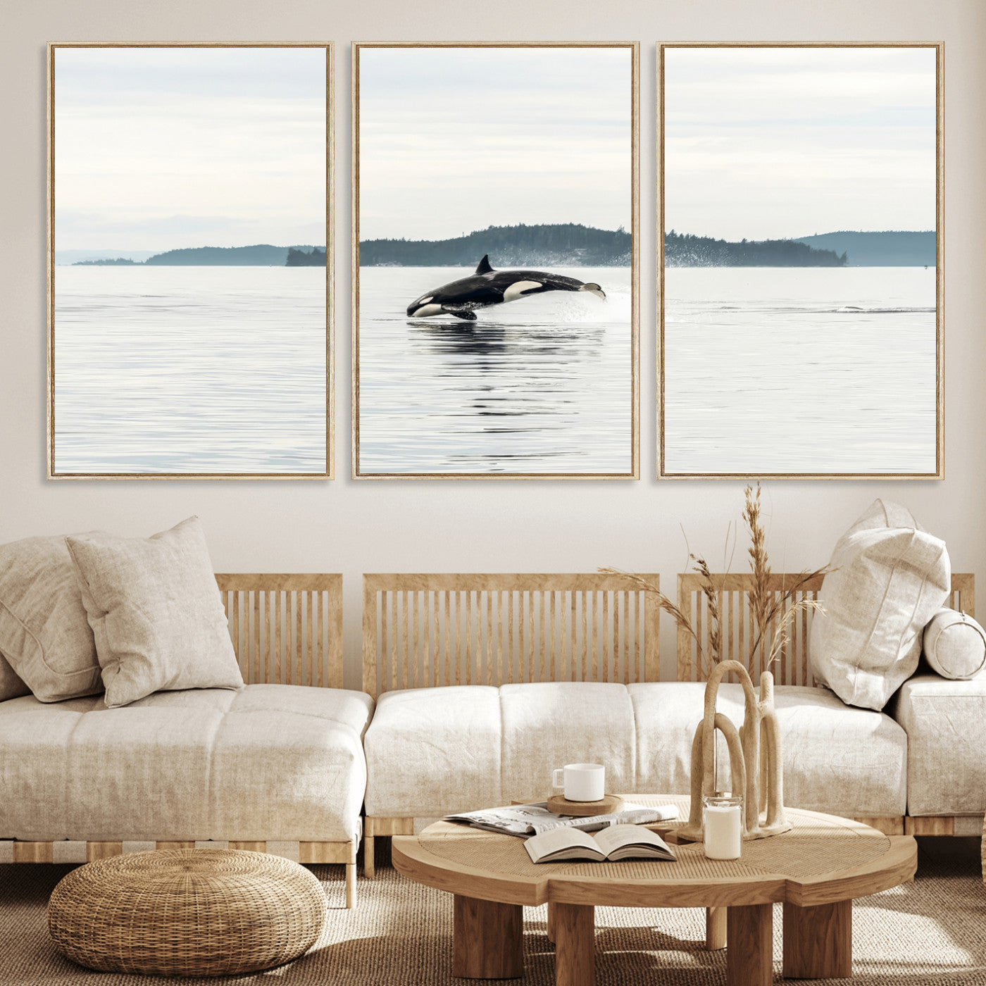 10157174-MGV-CV-36X24-Orca Whale Wall Art Canvas Print, Framed Black White Whale Art Picture Print, Minimalist Ocean Perfect Coastal Minimalist Decor