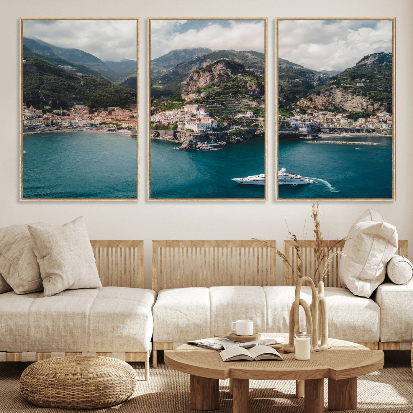 20321590-MGV-CV-36X24-Amalfi Coast Wall Art Canvas Print, Framed Italy Travel Art Picture Print, Mediterranean Landscape Perfect Mediterranean Coastal