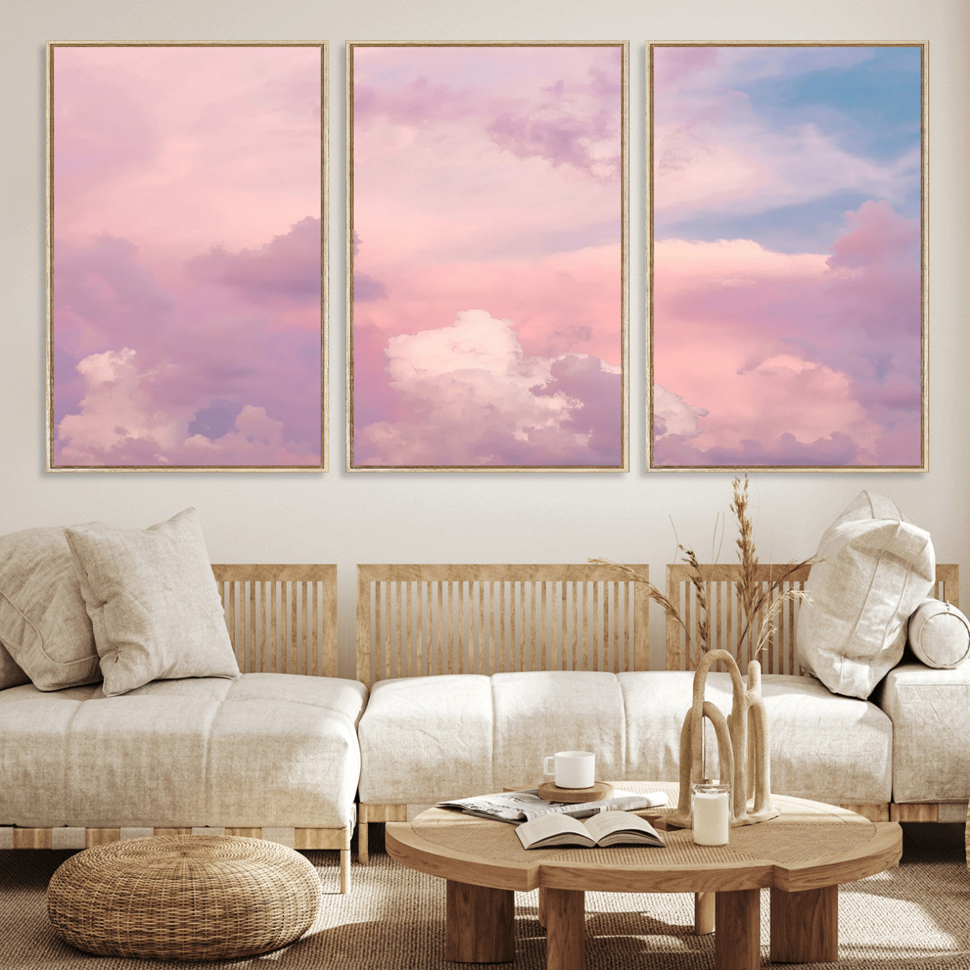 22874890-MGV-CV-36X24-Pastel Sky Wall Art Canvas Print, Framed Dreamy Cloudscape Art Picture Print, Sunset Glow Perfect Minimalist Serenity Decor