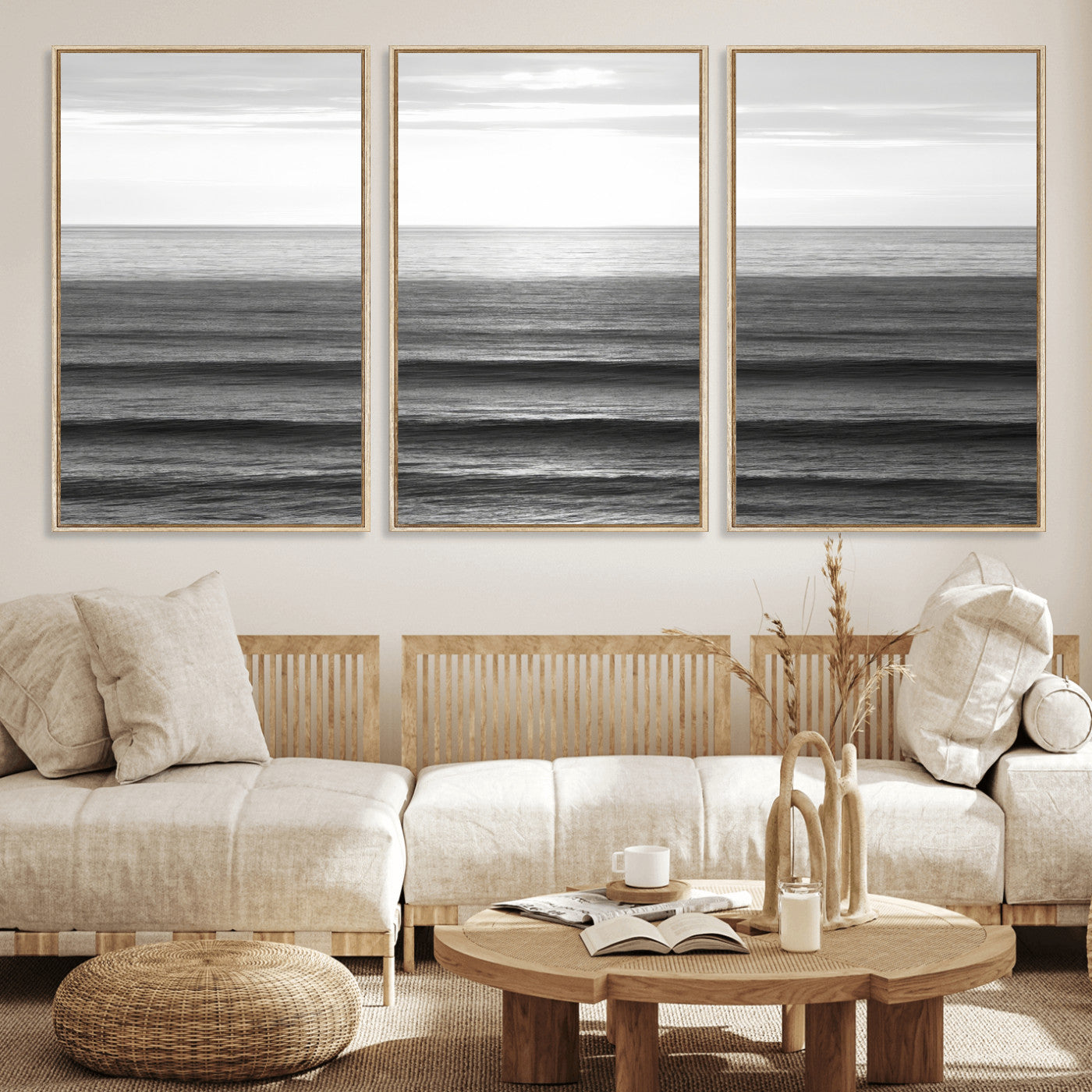 47305203-MGV-CV-36X24-Monochrome Ocean Wall Art Canvas Print, Framed Moody Ocean Art Picture Print, Calm Ocean Perfect Minimalist Coastal Decor Artwork