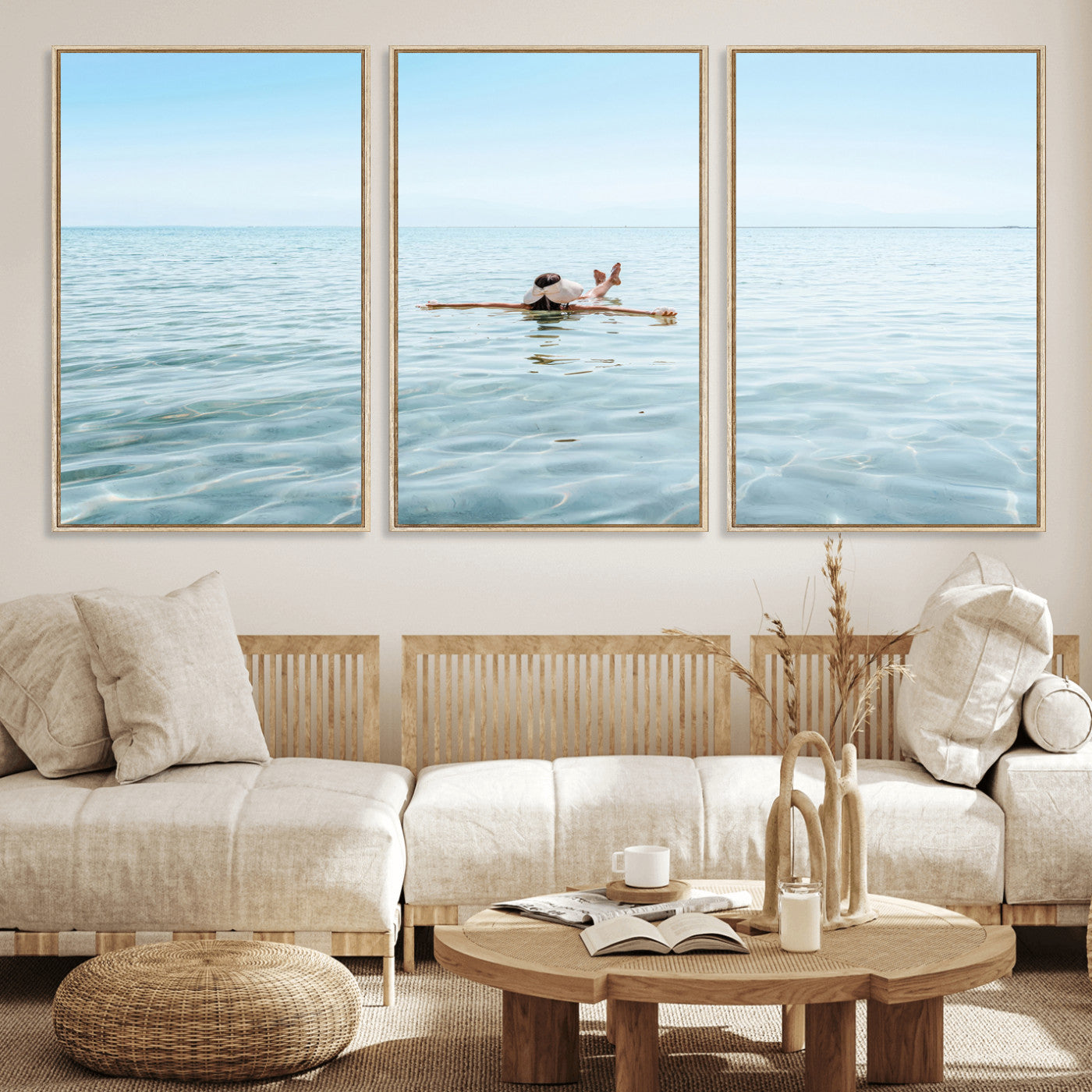 32624554-MGV-CV-36X24-Swimming Relaxation Wall Art Canvas Print, Framed Peaceful Water Art Picture Print, Clear Sea Perfect Minimalist Aquatic Decor
