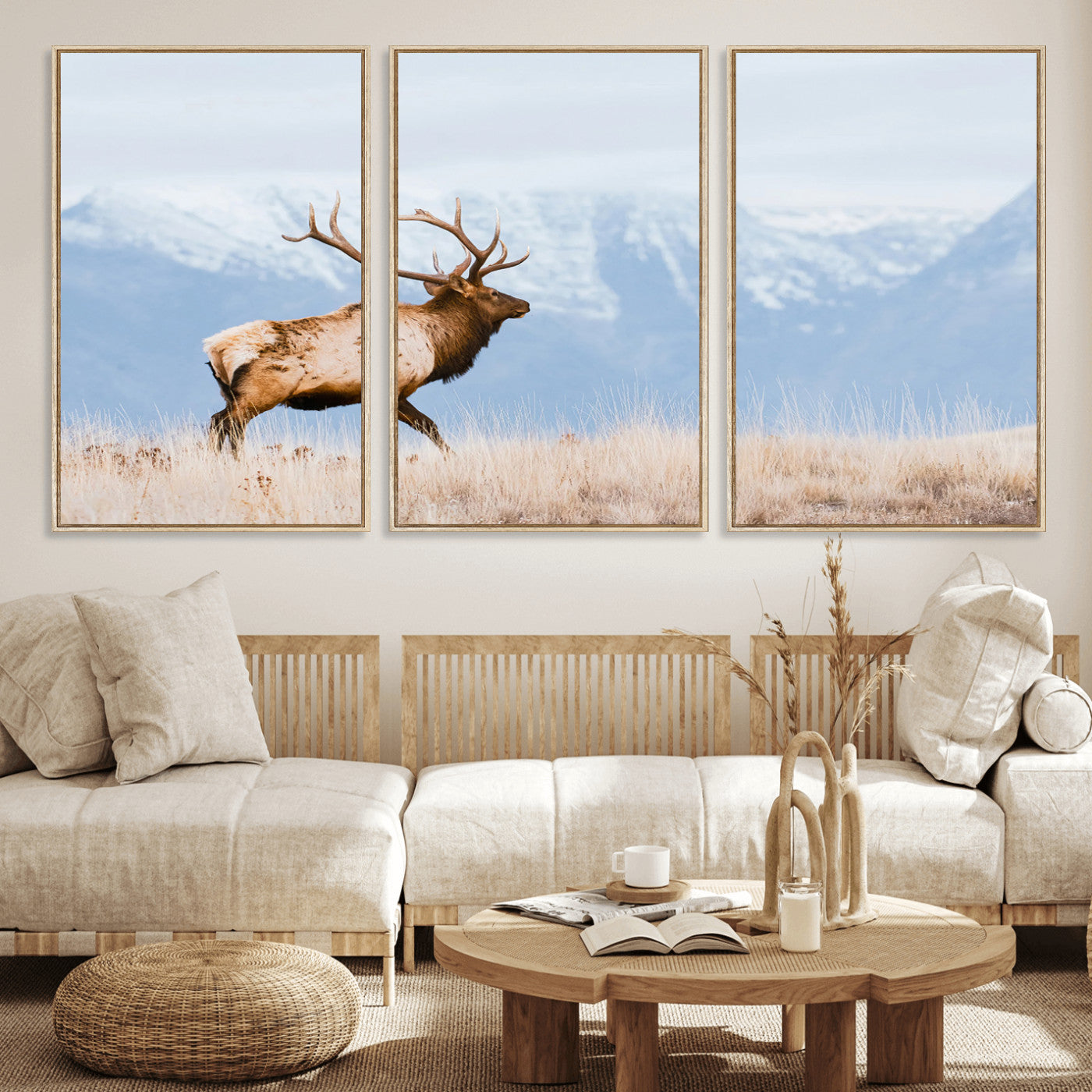 96024025-MGV-CV-36X24-Elk Photography Wall Art Canvas Print, Framed Mountain Wildlife Art Picture Print, Rustic Lodge Decor Perfect Rustic Lodge Decor