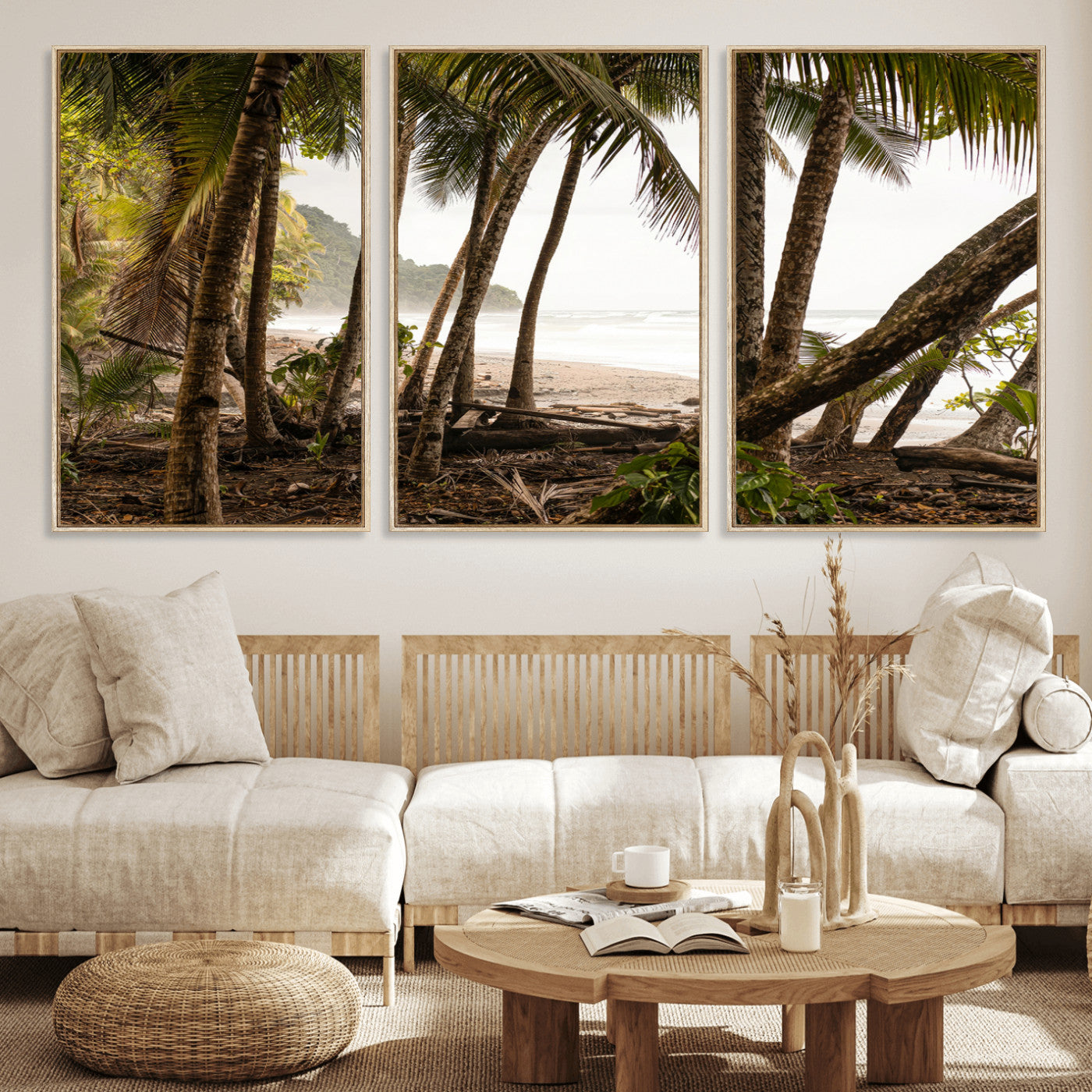 92093951-MGV-CV-36X24-Tropical Jungle Wall Art Canvas Print, Framed Palm Tree Forest Art Picture Print, Coastal Escape Perfect Jungle Retreat Decor