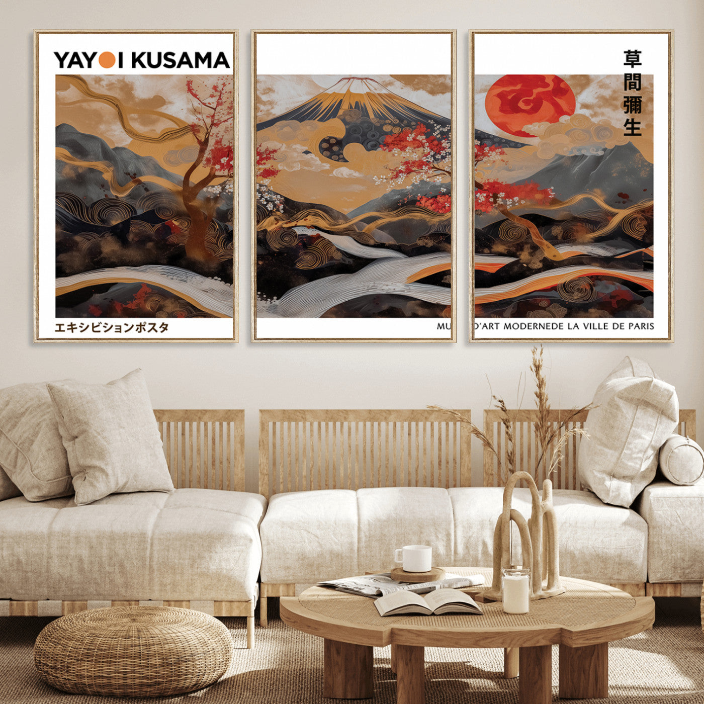 85375874-MGV-CV-36X24-Mount Fuji Abstract Wall Art – Japanese Landscape Canvas Print, Cherry Blossom & Red Sun Painting, Elegant Modern Zen Asian Home