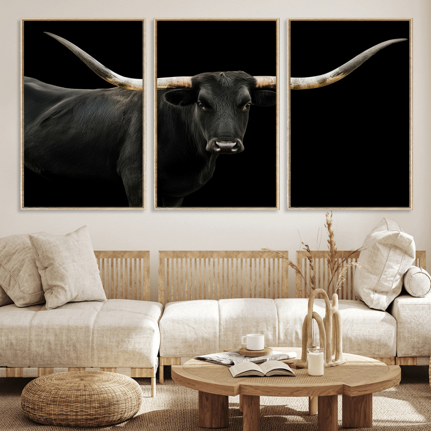 23572907-MGV-CV-36X24-Texas Longhorn Wall Art Canvas Print, Framed Rustic Western Decor Art Picture Print, Farmhouse Animal Perfect Modern Western