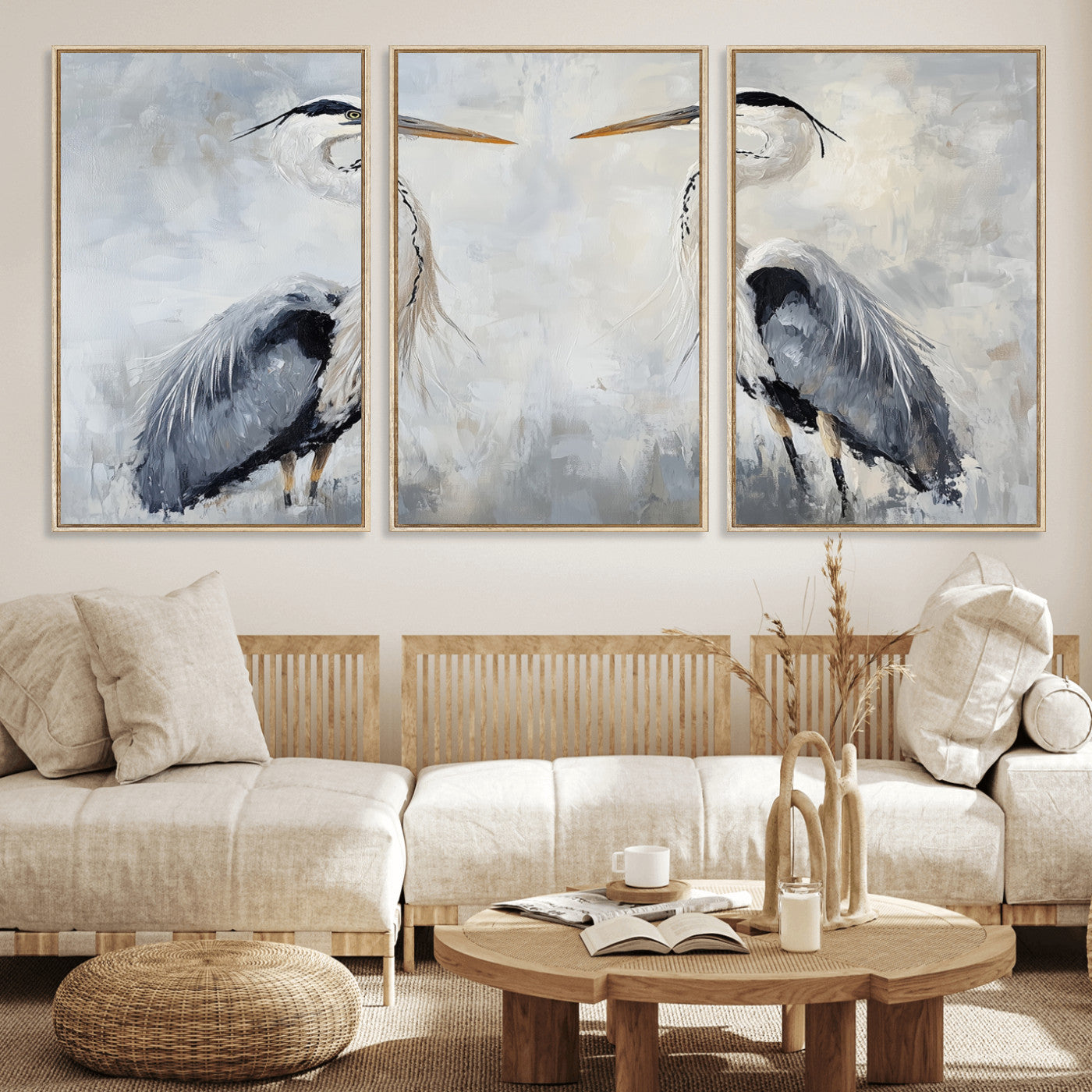 90806932-MGV-CV-36X24-Heron Wall Art Wall Art Canvas Print, Framed Bird Canvas Decor Art Picture Print, Nature Inspired Perfect Coastal Minimalist Decor