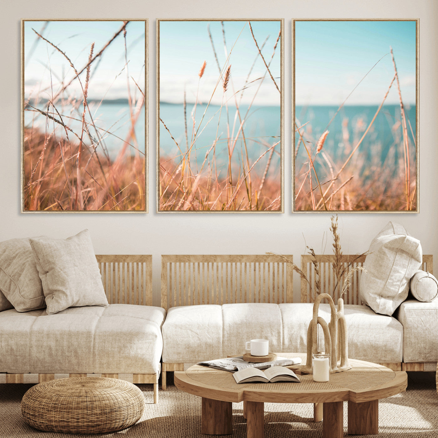 36108696-MGV-CV-36X24-Coastal Grass Wall Art – Serene Ocean View Canvas Print, Beach Nature Photography Decor for Living Room, Bedroom, Office or Modern