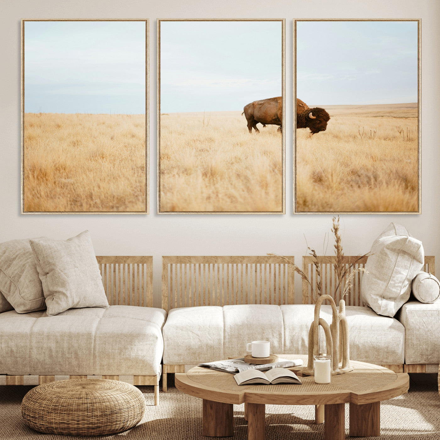 61392510-MGV-CV-36X24-Buffalo Wall Art Wall Art Canvas Print, Framed Western Wildlife Decor Art Picture Print, Rustic Farmhouse Art Perfect Rustic