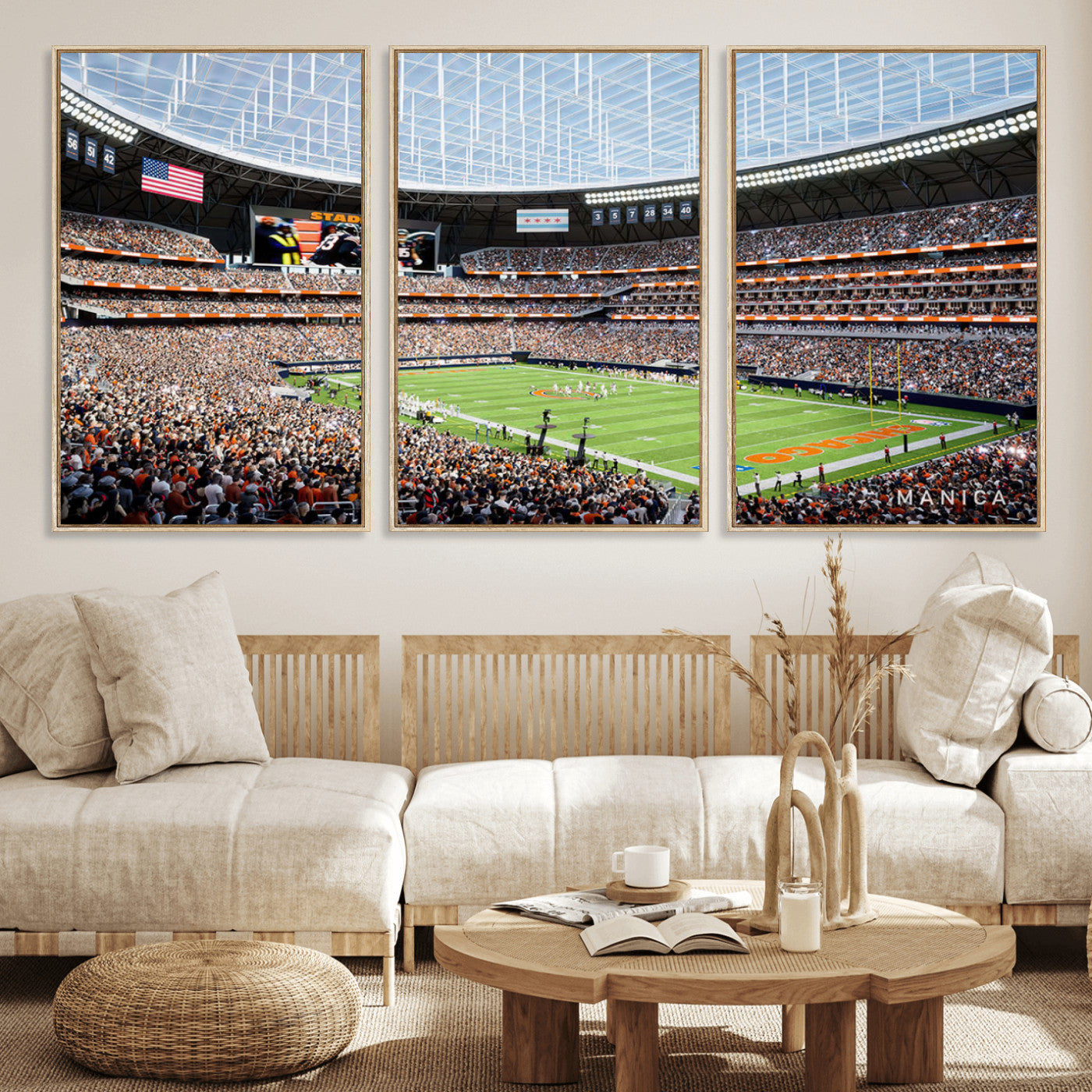 32530647-MGV-CV-36X24-Chicago Bears Stadium Wall Art – Futuristic Dome Arena Canvas Print, Modern Football Concept Design Decor for Man Cave, Bar, or