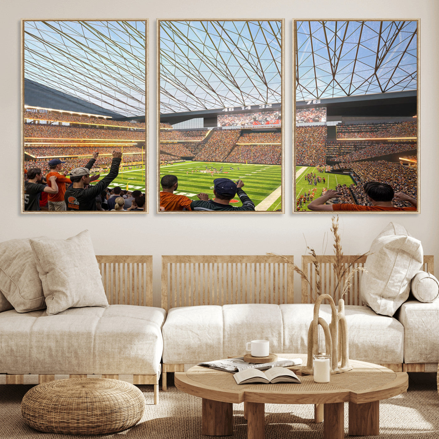 81960112-MGV-FC-60X30-3P_Natural-Futuristic Football Stadium Wall Art – Modern Dome Arena Canvas Print, Chicago Bears Concept Design Sports Decor for Man Cave or