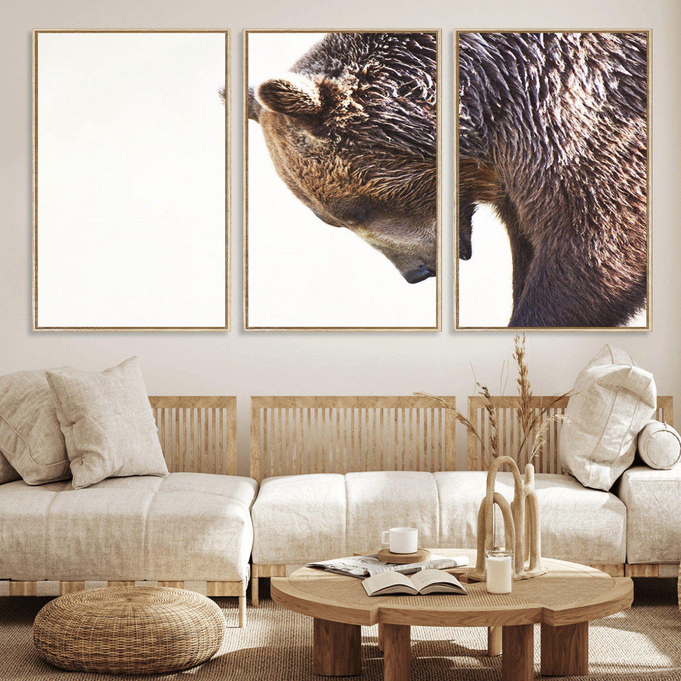 14405507-MGV-CV-36X24-Grizzly Bear Canvas Wall Art – Framed Wildlife Nature Decor, Large Brown Bear Profile Canvas Print for Living Room, Office, or