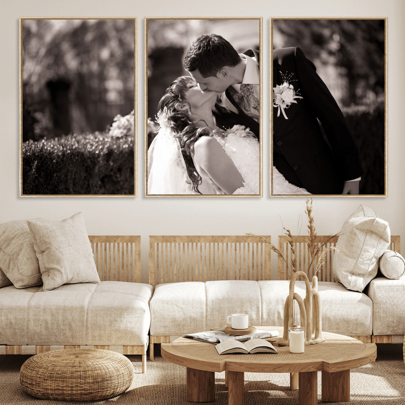 CSTM6030-MGV-FC-60X30-3P_Natural-Custom Wedding Photo Print - Custom Wall Art Picture Print, Create Your Own Photo Canvas Print