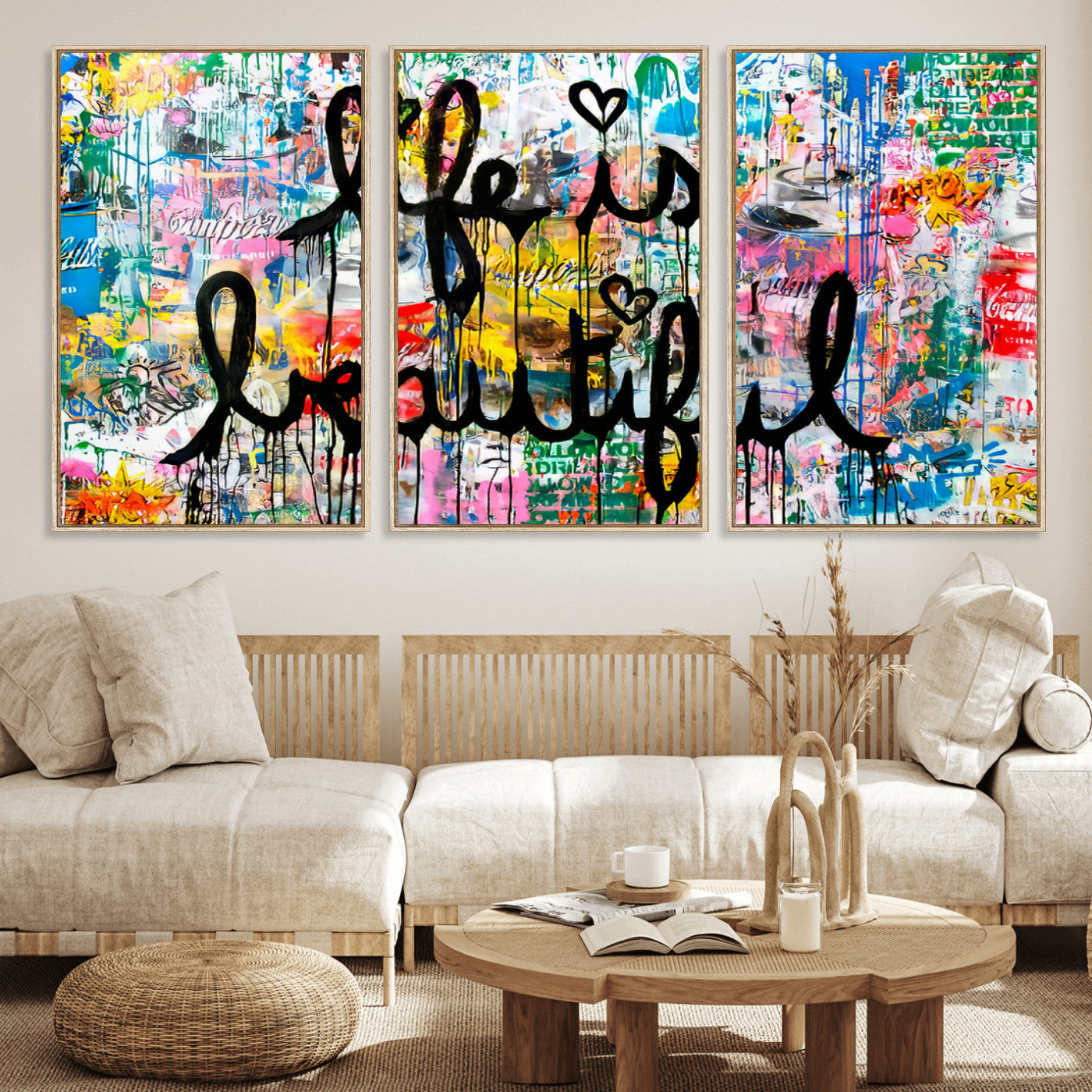 36856-MGV-CV-36X24-Life Is Beautiful Wall Art – Colorful Graffiti Canvas Print, Modern Street Style Artwork, Inspirational Decor for Living Room,
