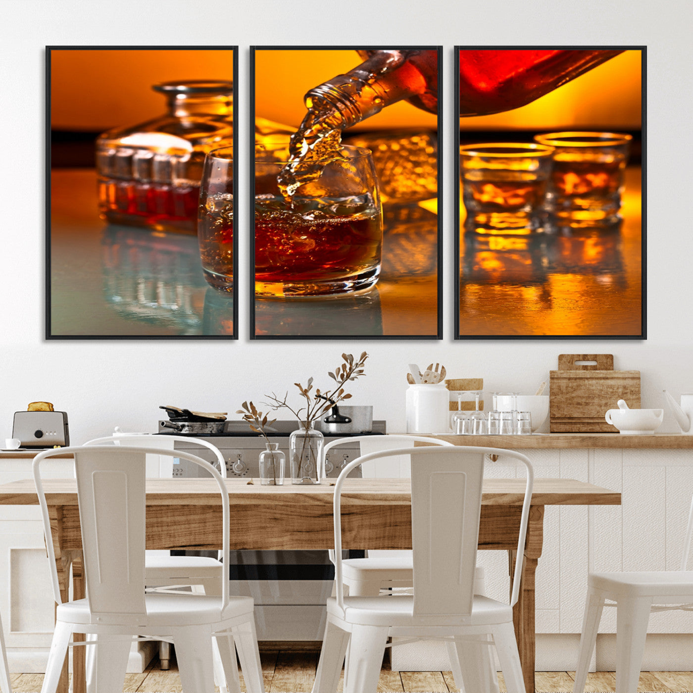 18250-MGV-FC-60X30-3P_Black-Whiskey Pour Wall Art – Captivating Whiskey Splash Canvas Print, Elegant Bar or Home Lounge Decor for Office, Man Cave or Living