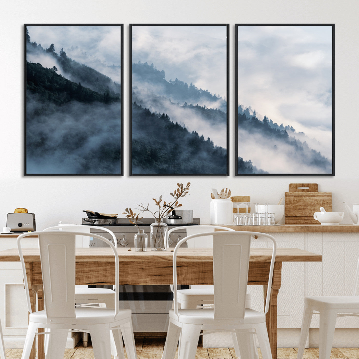 85737-MGV-CV-36X24-Misty Mountain Wall Art – Atmospheric Pine Forest Canvas Print with Fog and Mist, Calm Nature Decor for Living Room, Bedroom,