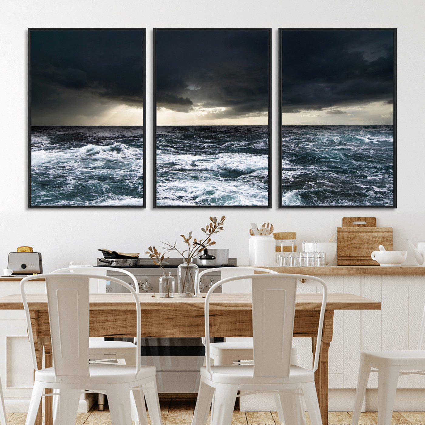42607-MGV-CV-36X24-Stormy Ocean Wall Art – Dramatic Sea and Sky Canvas Print with Sun Rays, Moody Nature Decor for Living Room, Office, Bedroom or