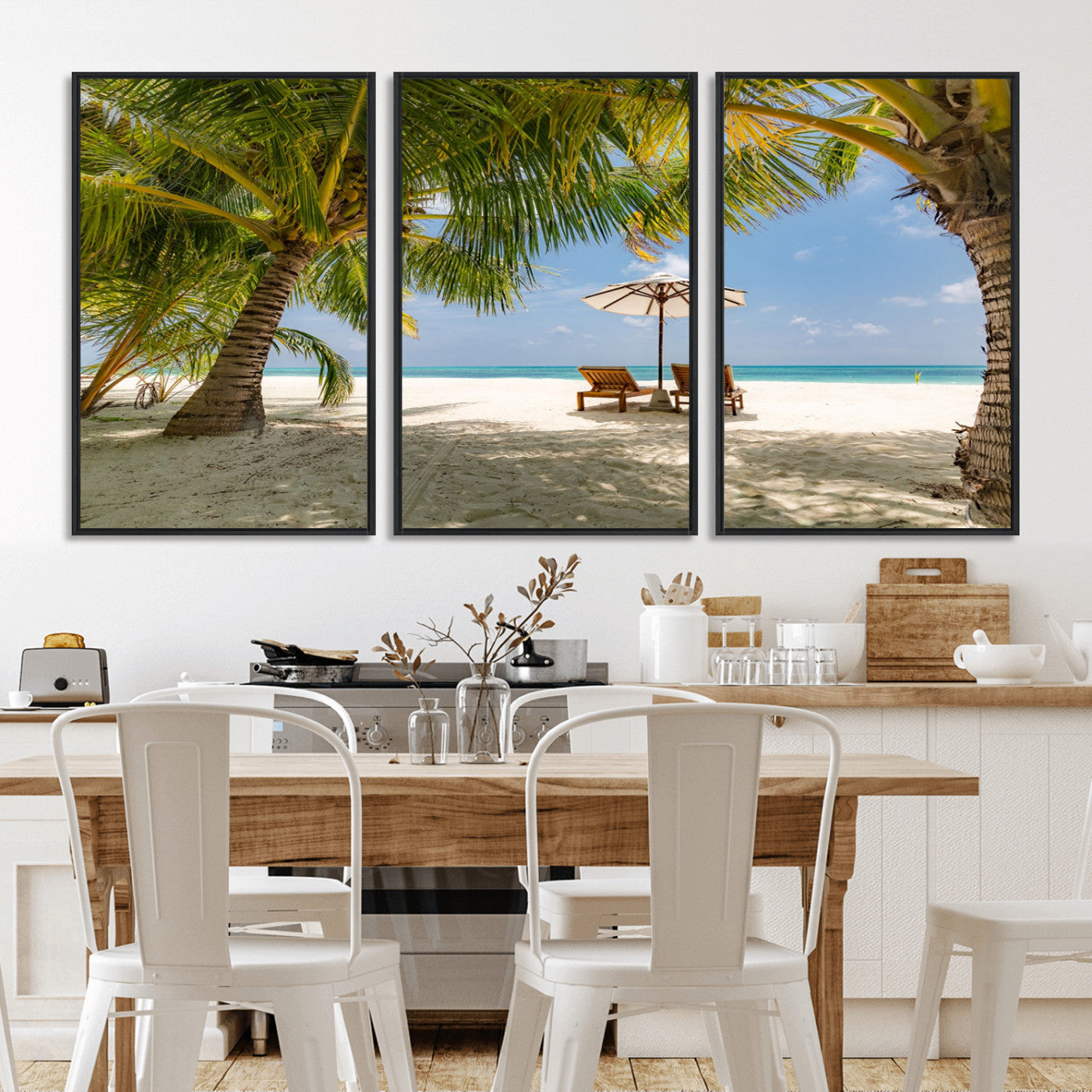 83601-MGV-CV-36X24-Tropical Beach Wall Art – Serene Palm Trees and Lounge Chairs Canvas Print, Relaxing Coastal Decor for Living Room, Bedroom or