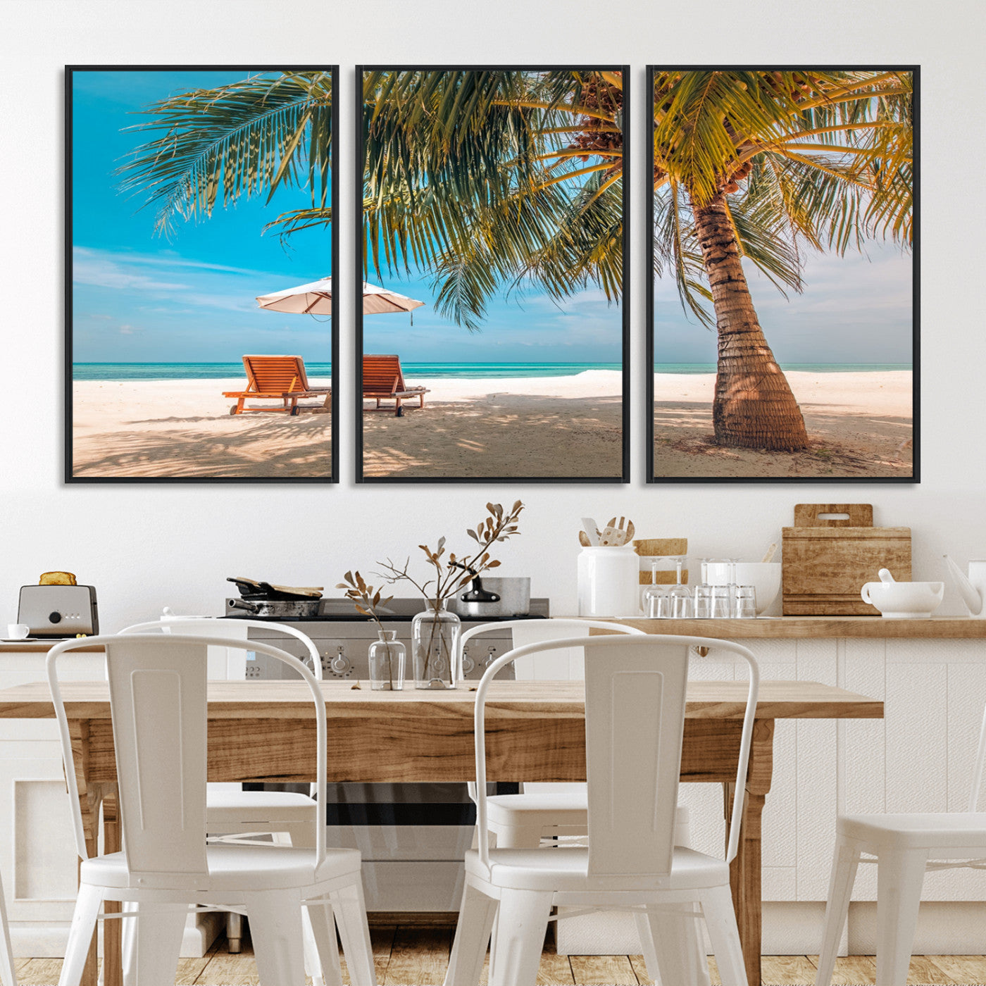 69754-MGV-CV-36X24-Tropical Beach Wall Art – Relaxing Palm Tree and Lounge Chairs Canvas Print, Serene Coastal Decor for Living Room, Bedroom, Office