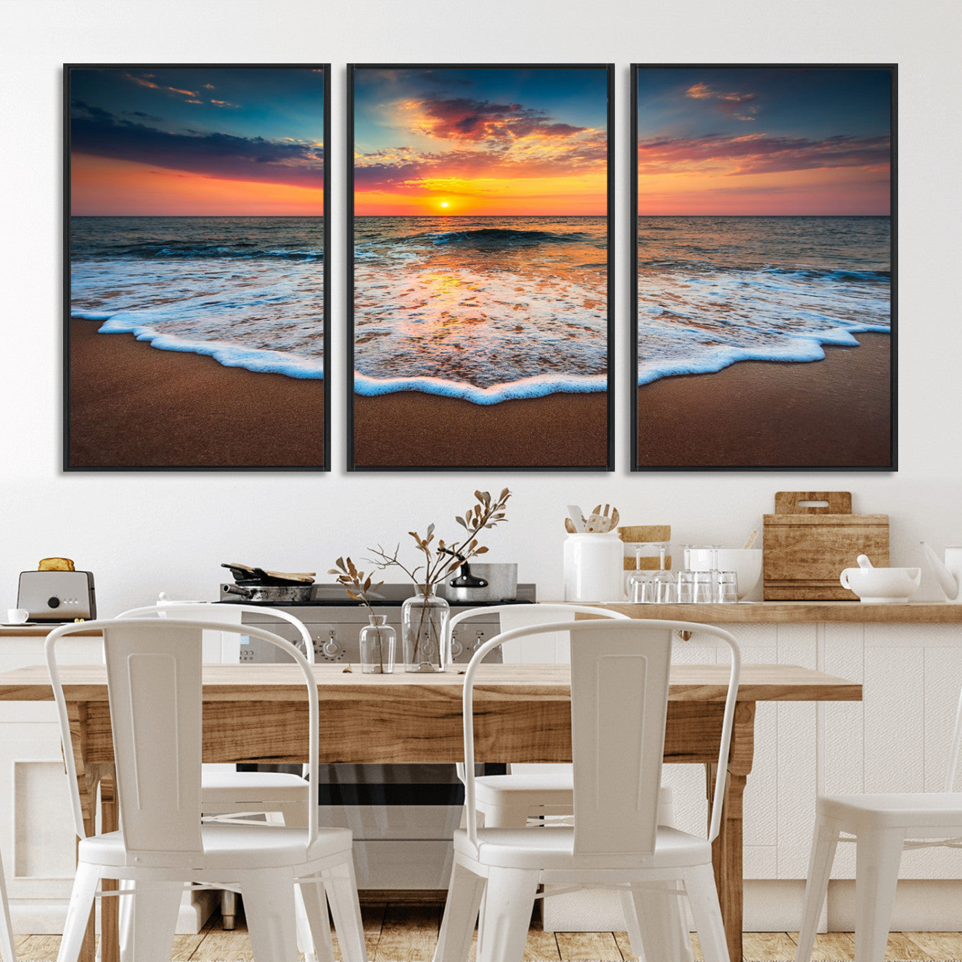 87032-MGV-FC-60X30-3P_Black-Ocean Sunset Wall Art – Stunning Beach Canvas Print with Vibrant Sky, Calm Waves, and Golden Horizon, Perfect Coastal Decor for