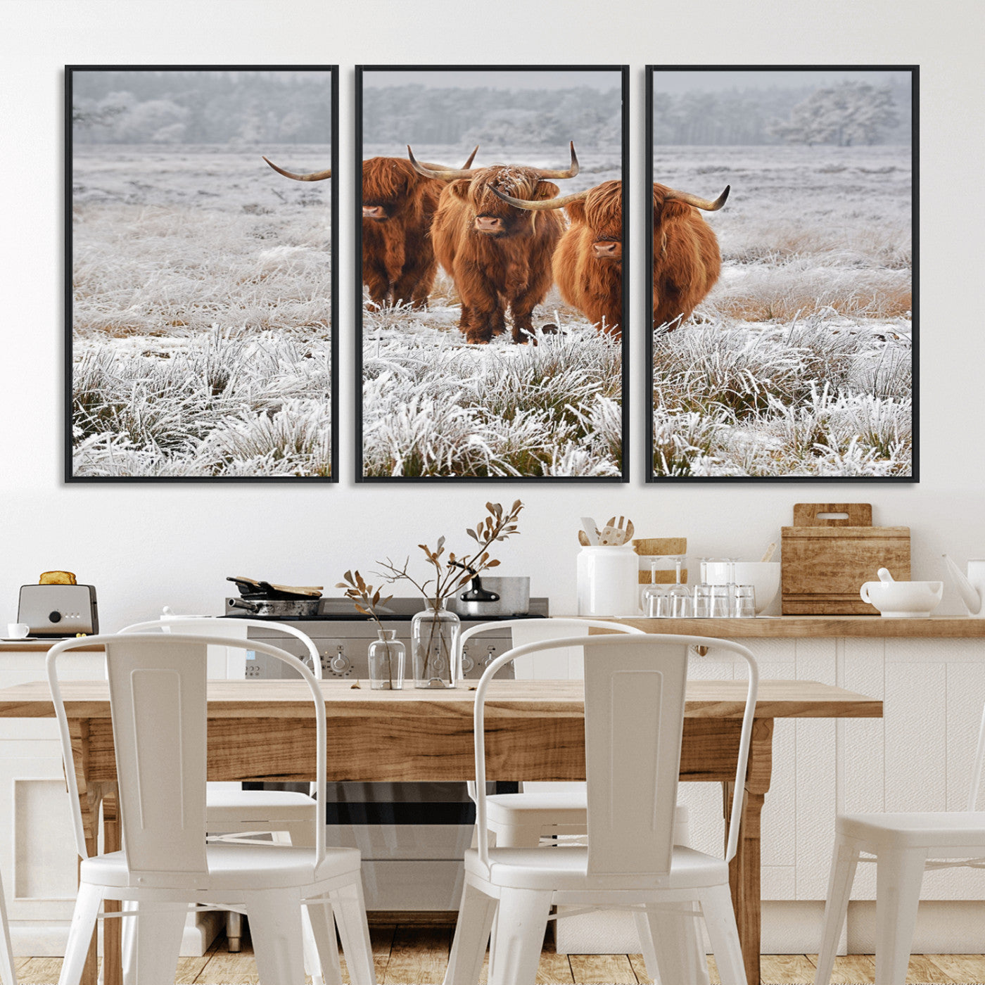 10396-MGV-CV-36X24-Highland Cattle Wall Art – Rustic Winter Landscape Canvas Print, Farmhouse Decor for Living Room, Office, Cabin or Country Home