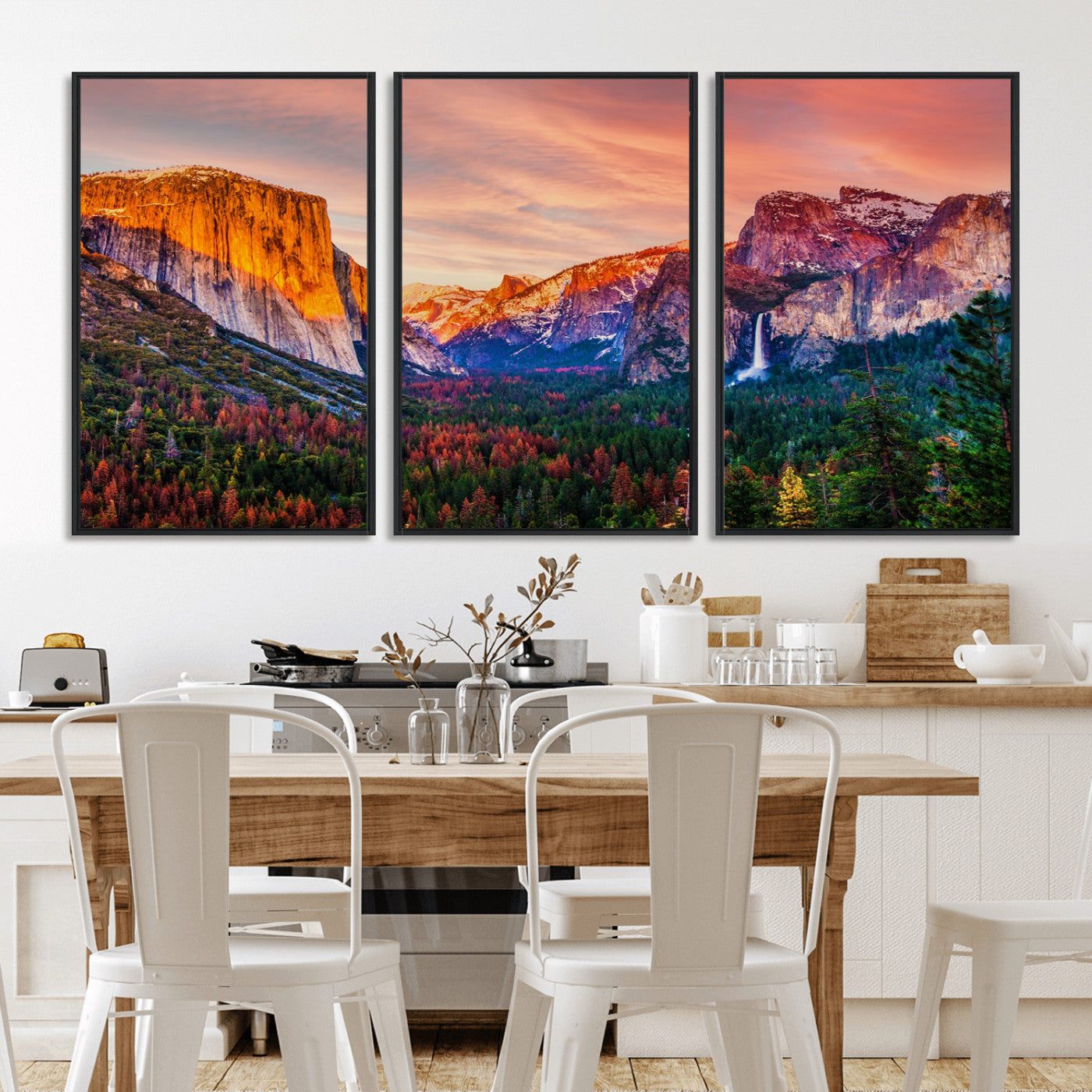 24519-MGV-CV-36X24-Yosemite Valley Sunset Wall Art – Majestic Mountain Landscape with Waterfall and Vibrant Sky, Nature Photography for Home or